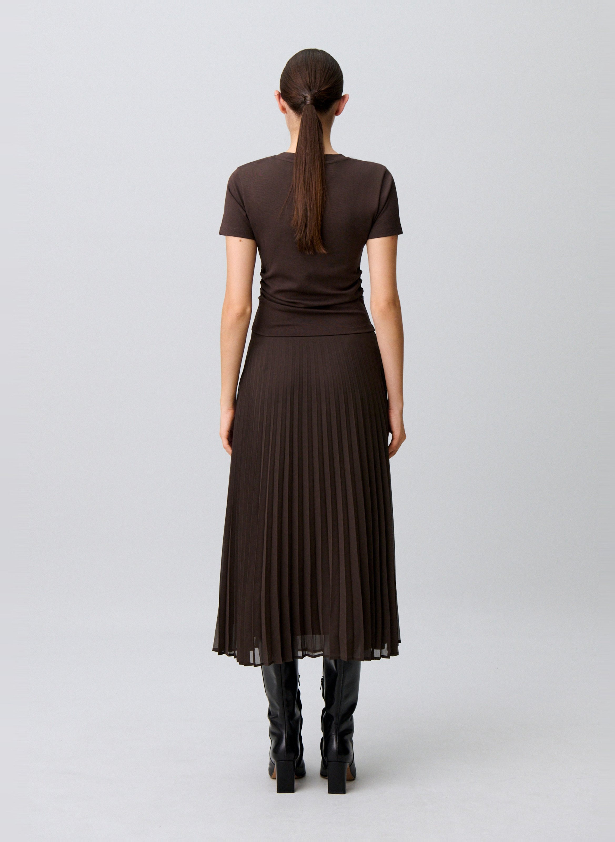 Robe longue col rond plissée | Marron CLAUDIE PIERLOT Femme