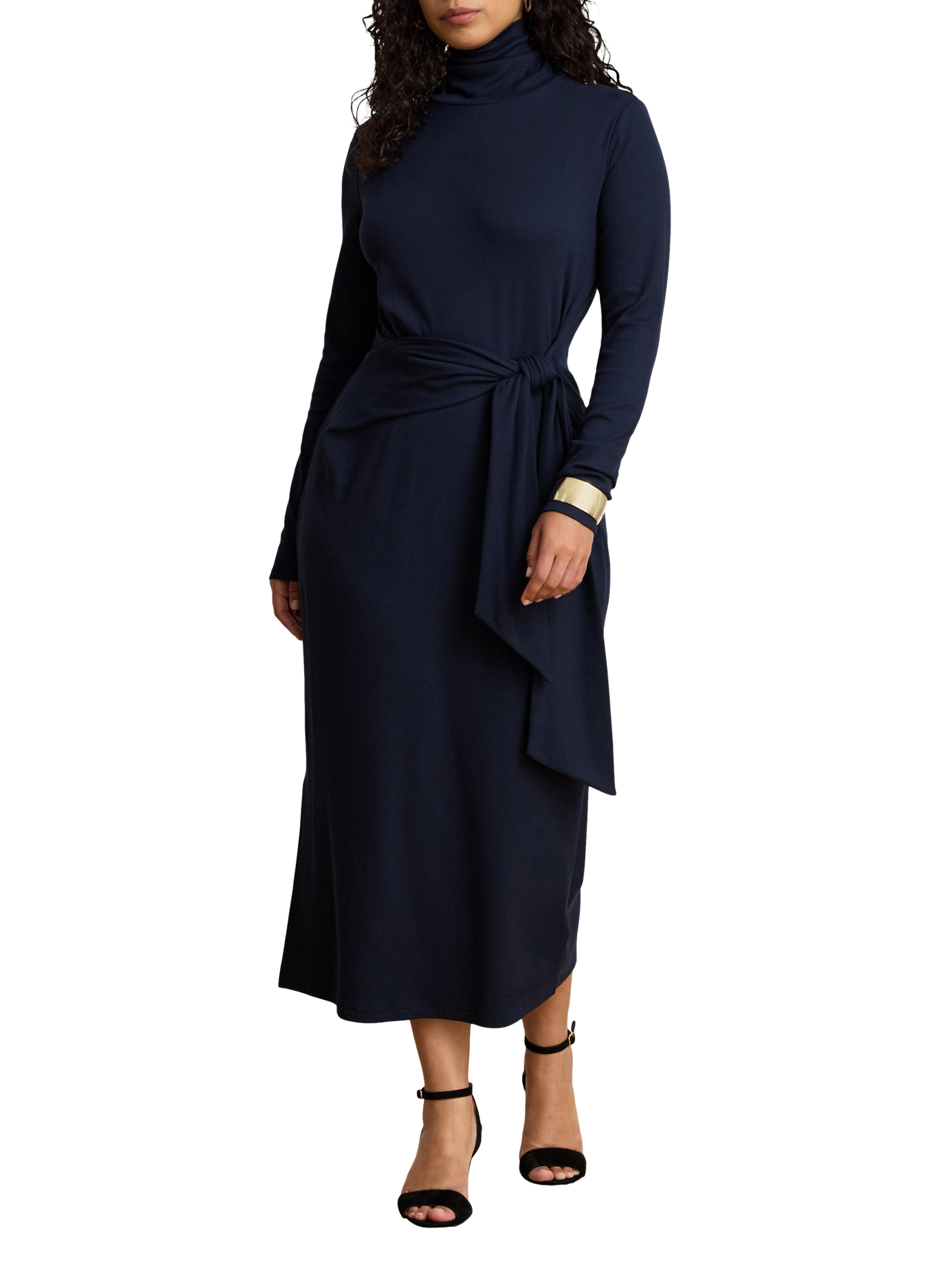 Long fitted dress with tie-front detail LAUREN Blue