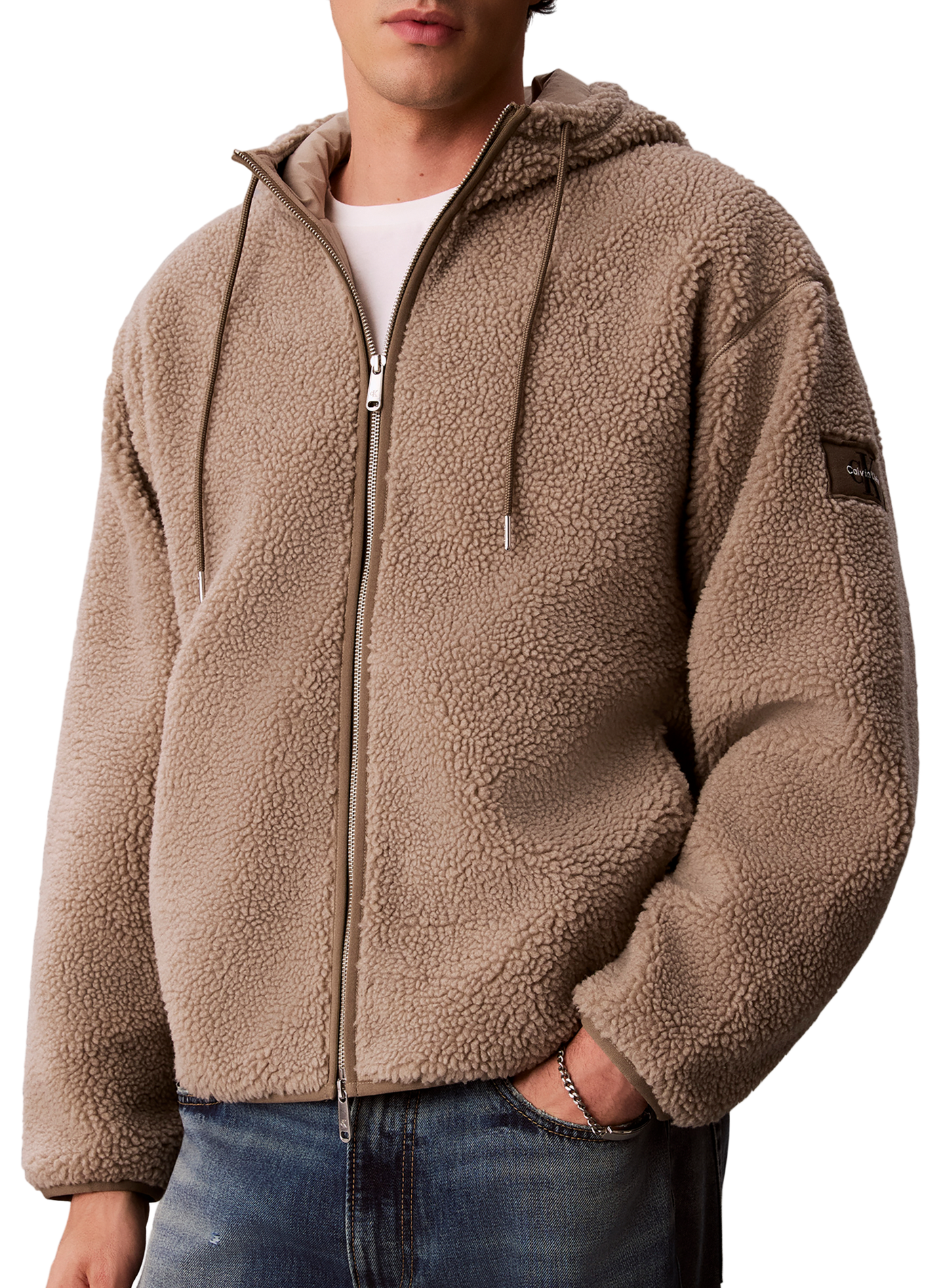 Zip-up sherpa hoodie CALVIN KLEIN Beige