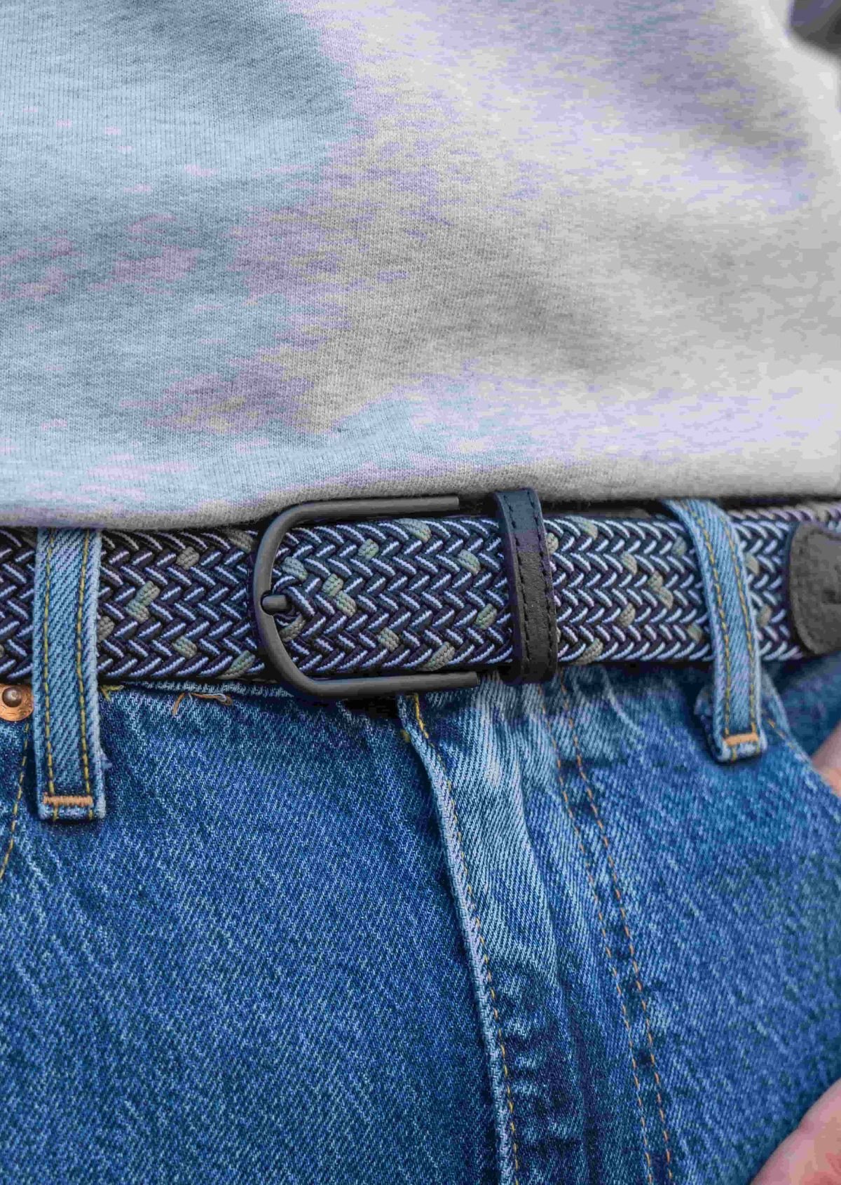 Ceinture tressée élastique multicolore BILLYBELT Bleu
