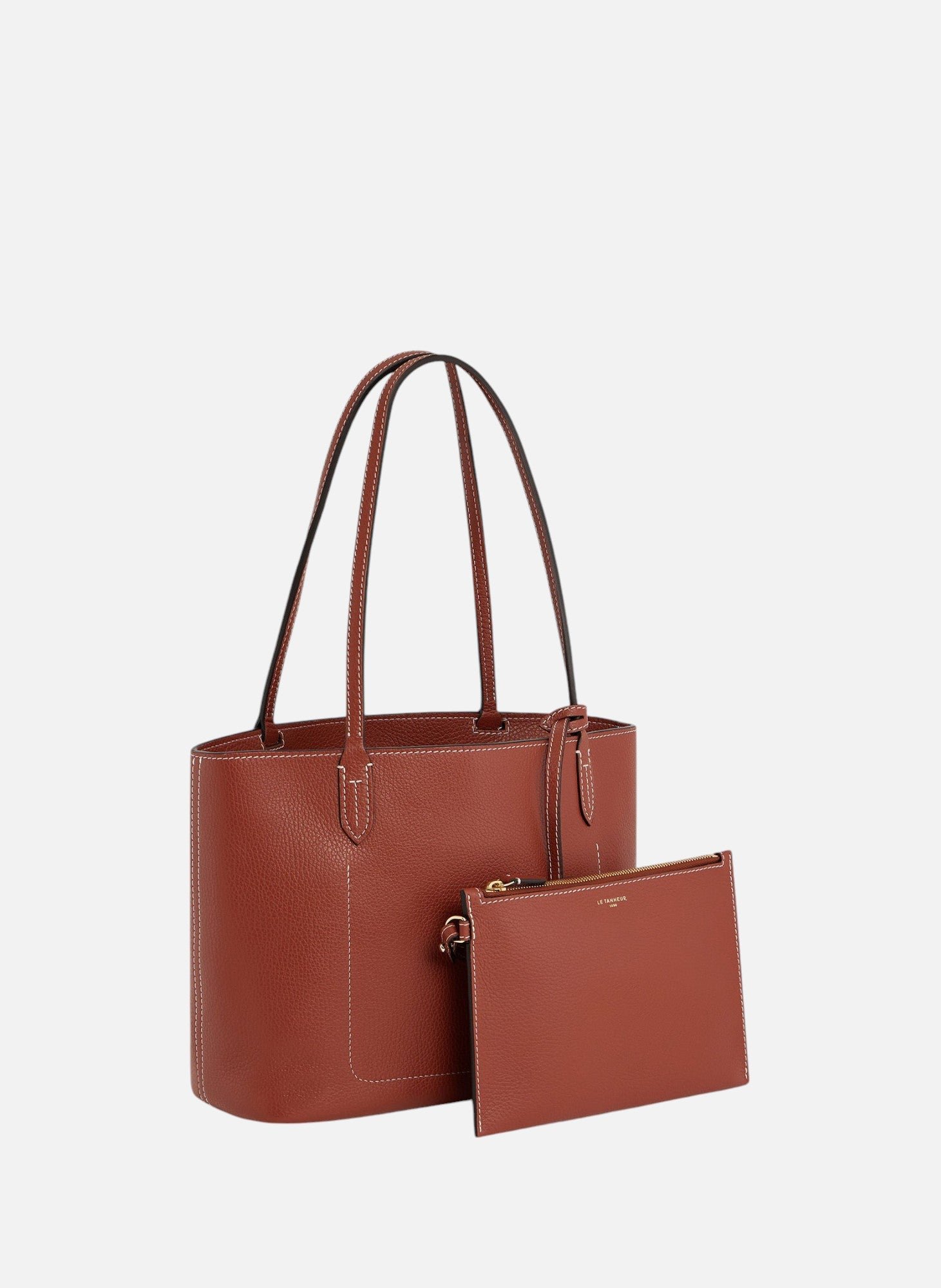 Petit sac cabas louise en cuir grainé LE TANNEUR Marron