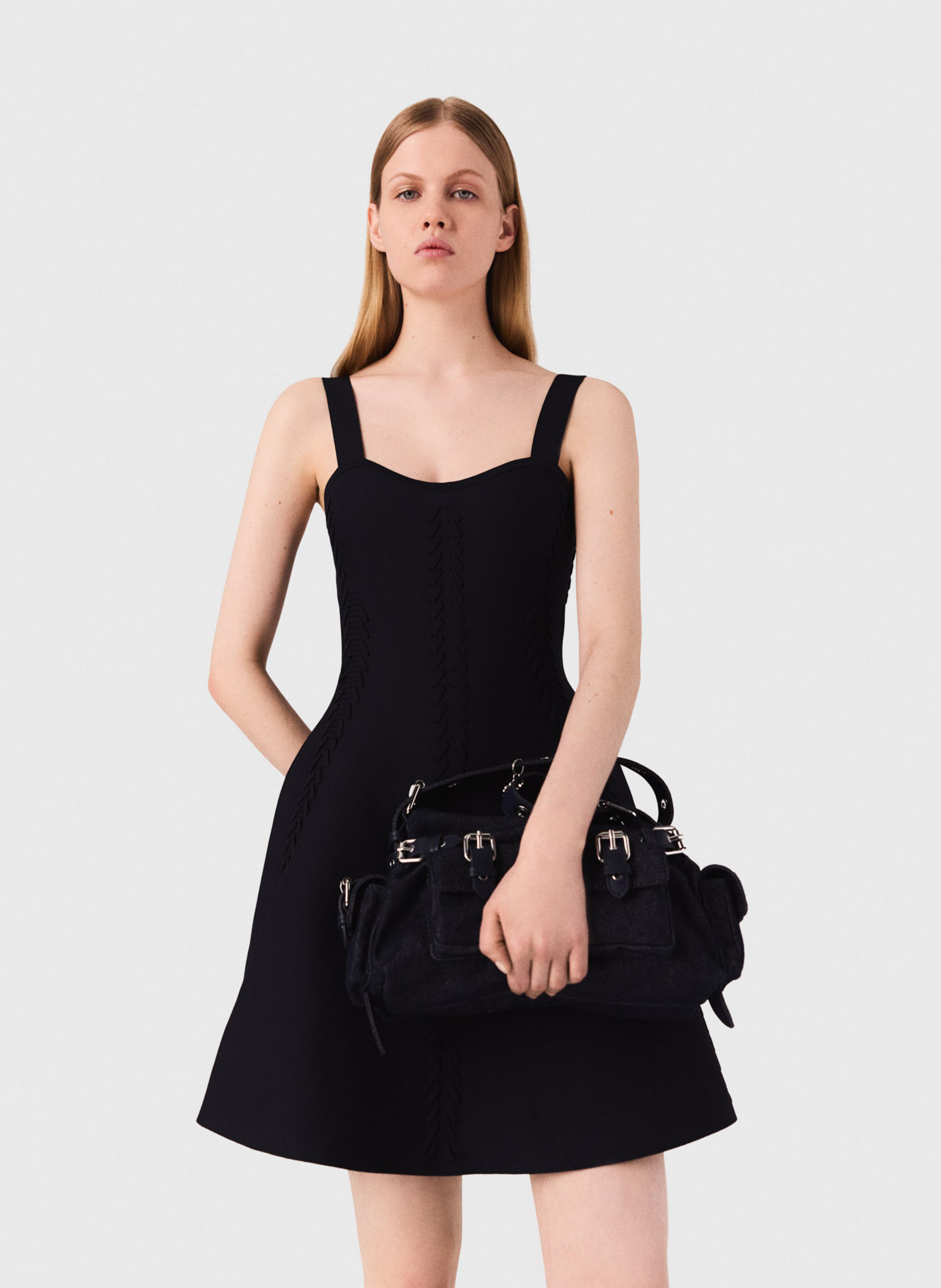 Robe courte patineuse à bretelles MAJE Bleu