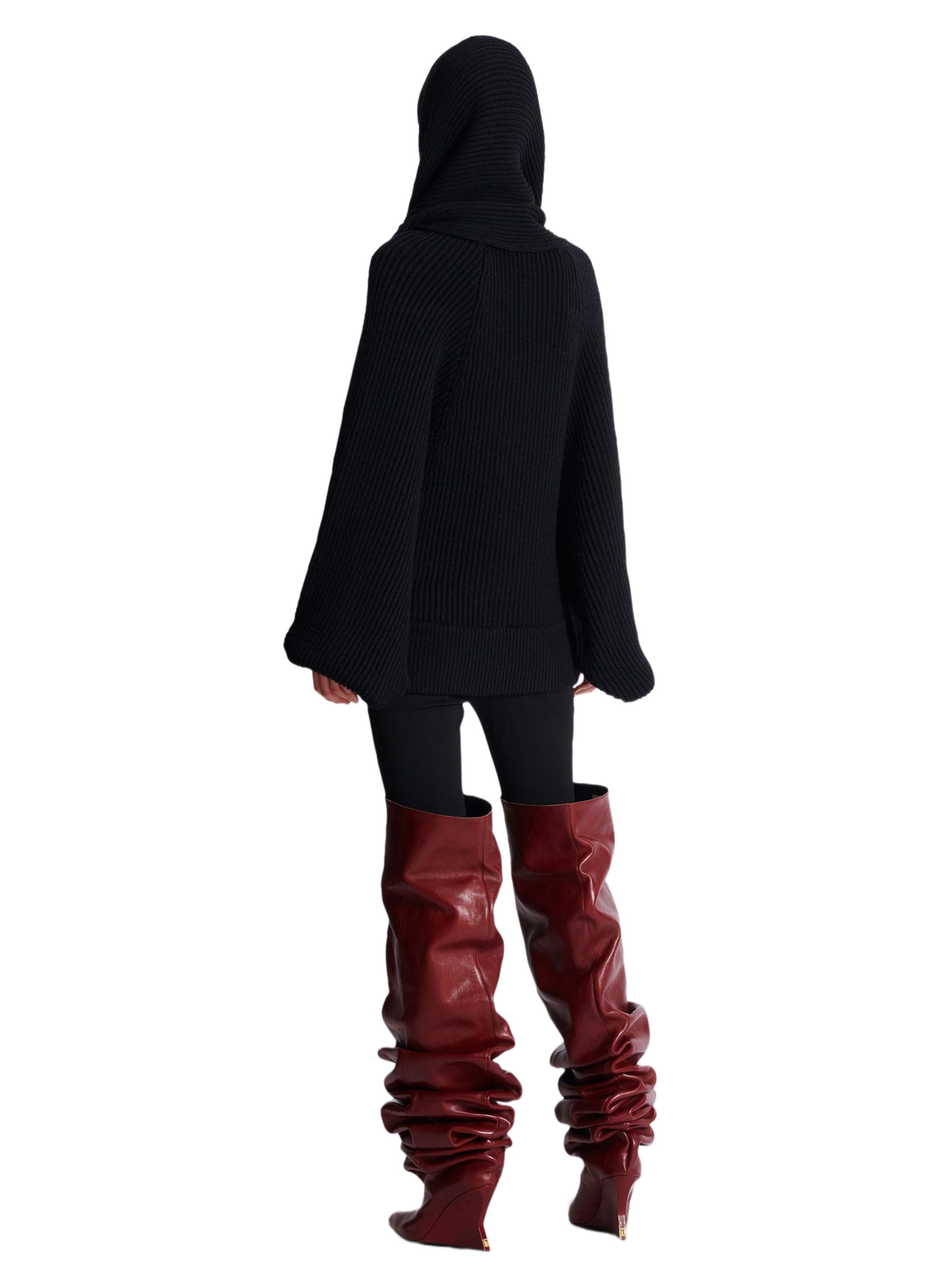 Pull oversize en maille à capuche BALMAIN Noir
