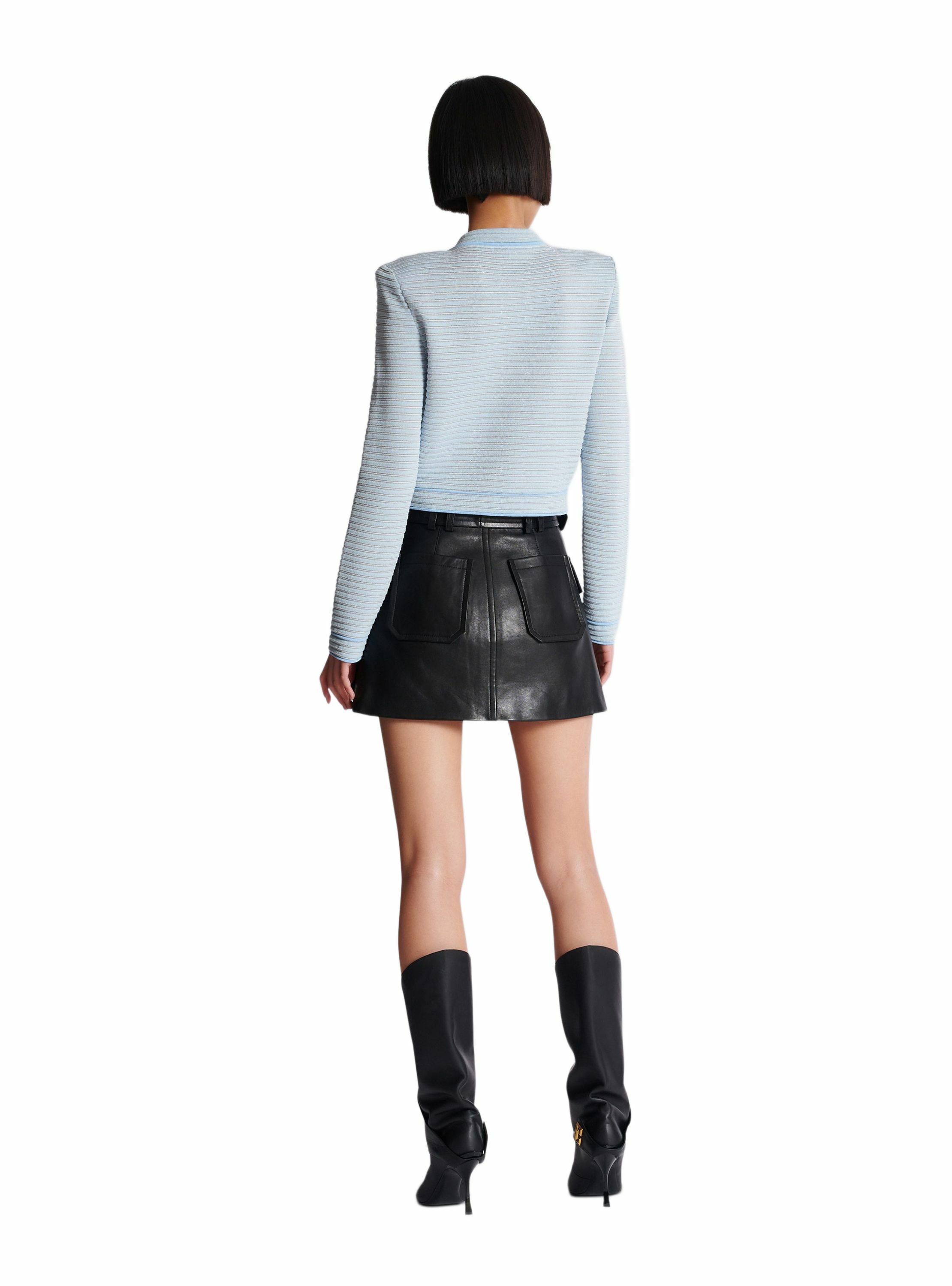 Cardigan à manches longues en maille reliefée BALMAIN Bleu