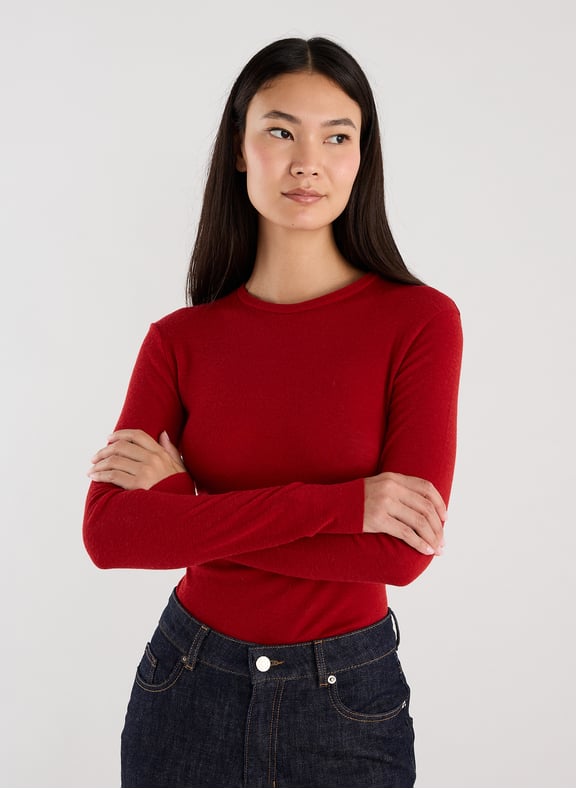 Fine wool knit sweater Red by SAISON 1865 SAISON 1865 Fine wool knit sweater Red