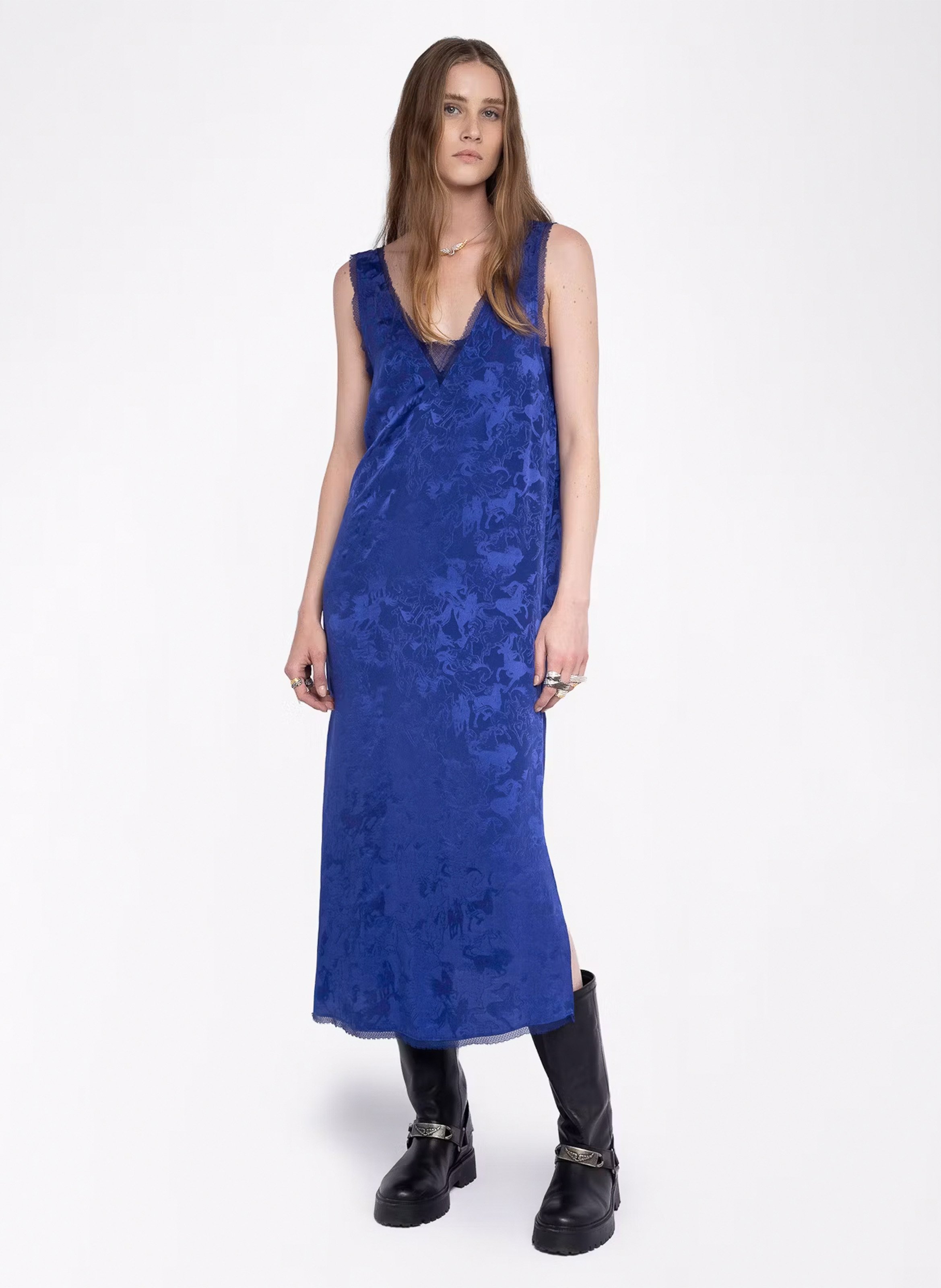 Robe midi col v en soie renzo ZADIG&VOLTAIRE Bleu