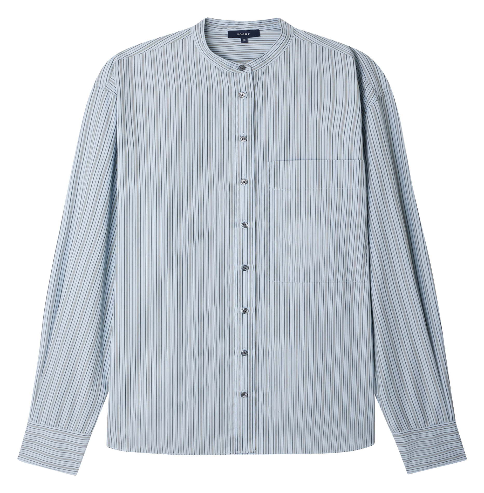 Chemise col mao rayée en coton formentera SOEUR Multicolore