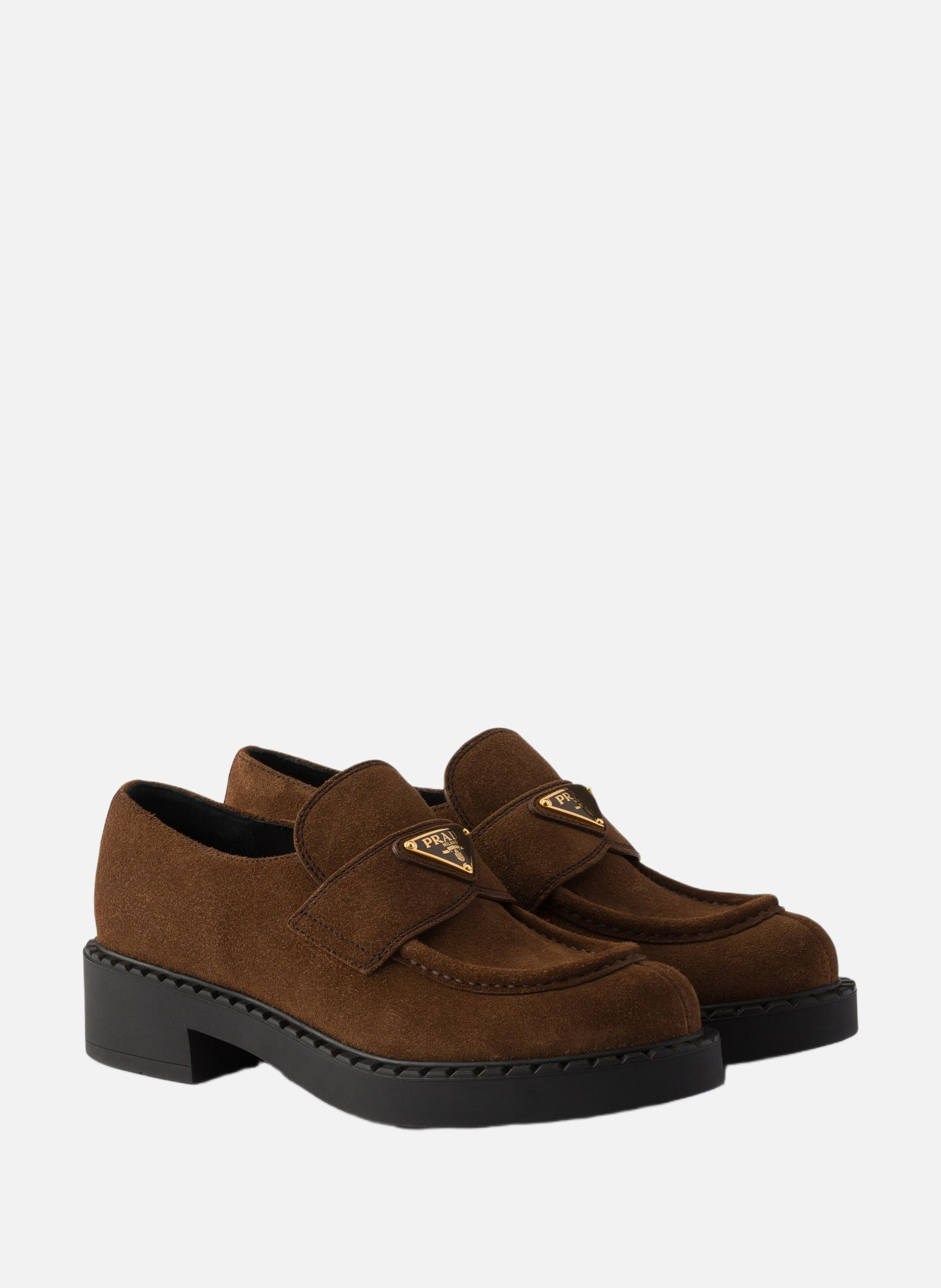 Mocassins en veau velours chocolat PRADA Marron