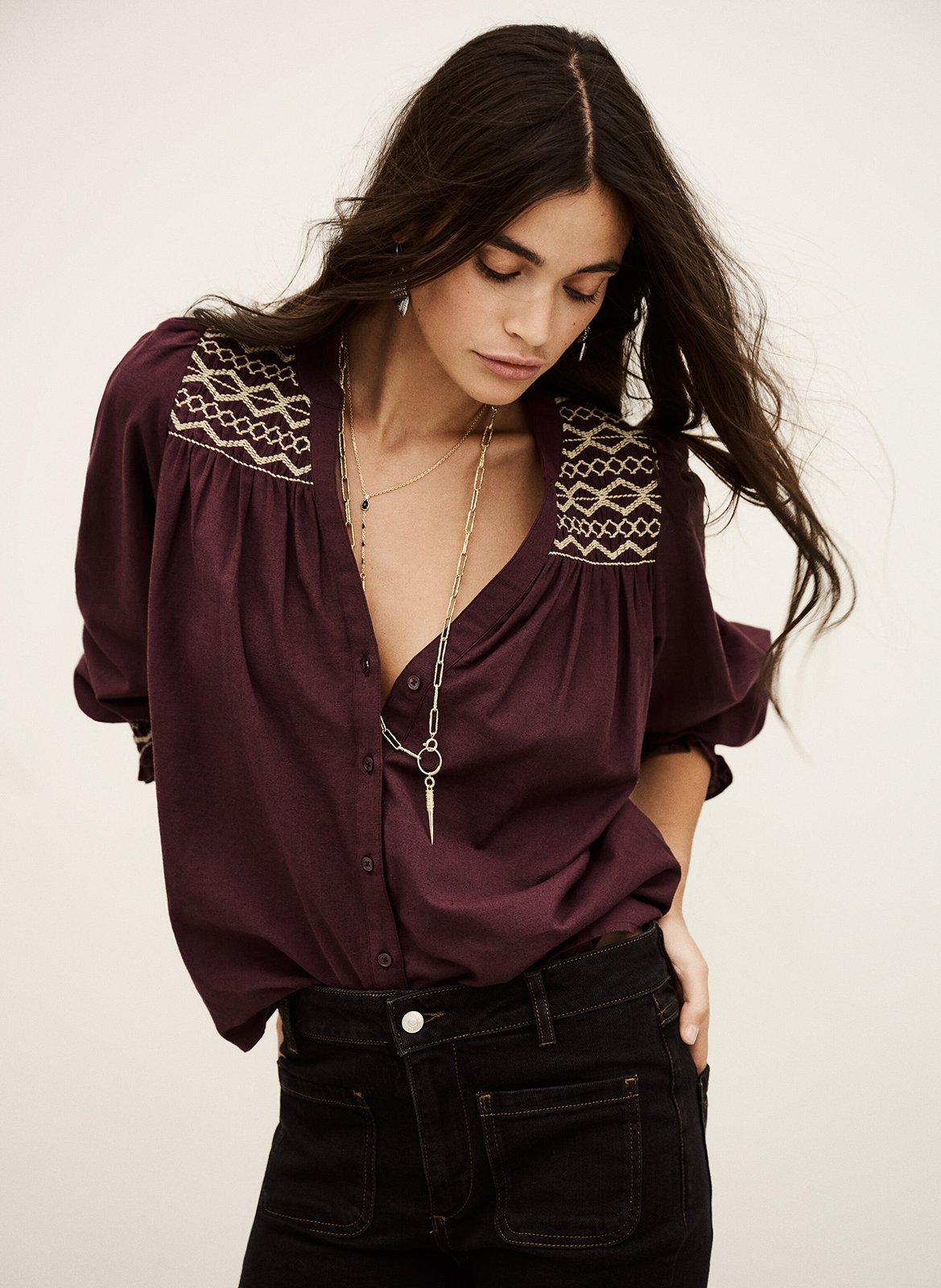 Blouse col v en coton mélangé samantha BA&SH Violet