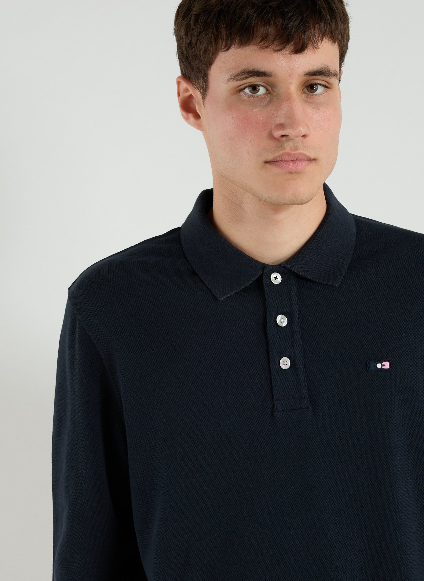 Long-sleeved cotton polo shirt EDEN PARK Blue