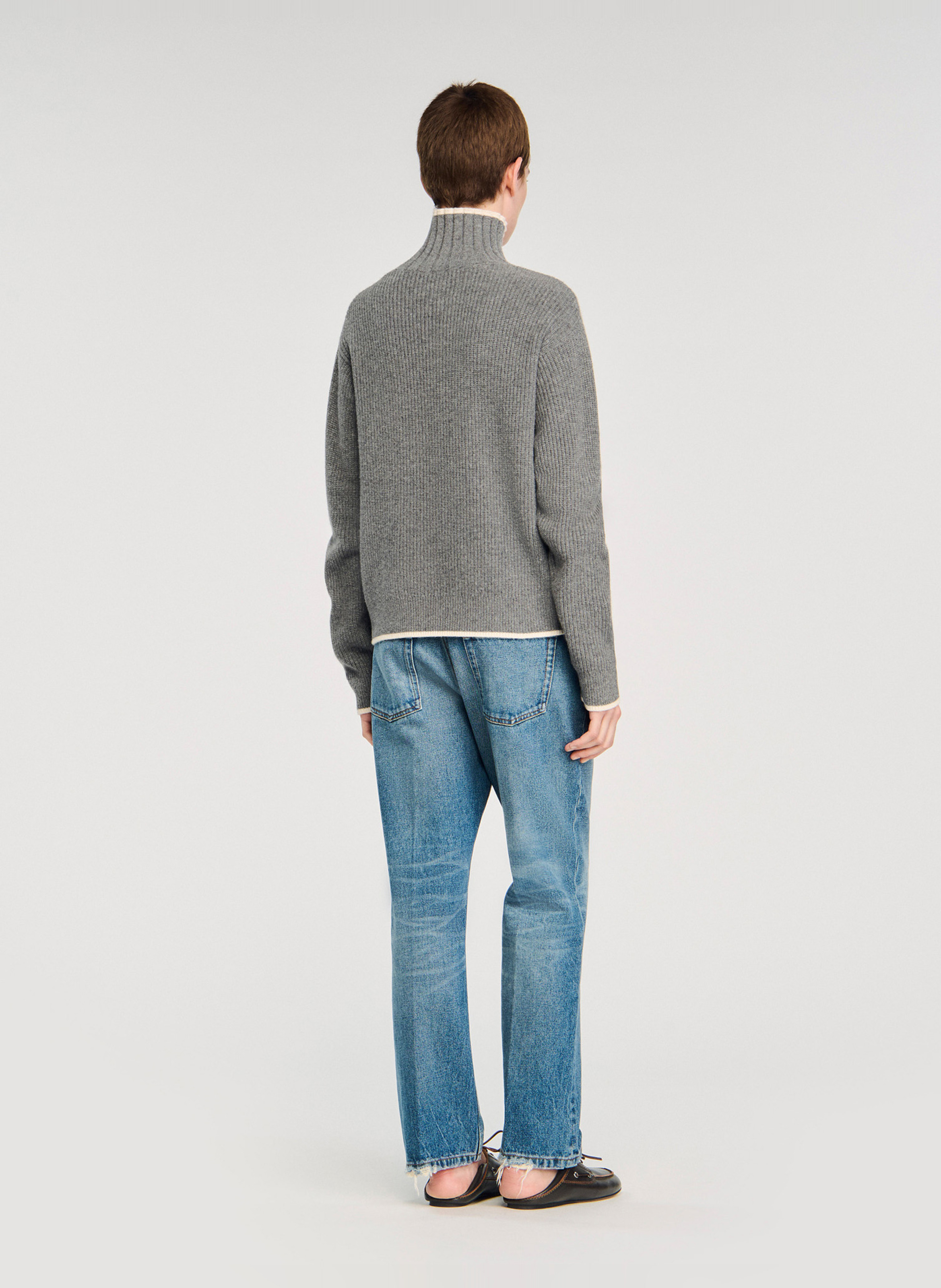 Pull col montant en laine mélangée SANDRO Gris