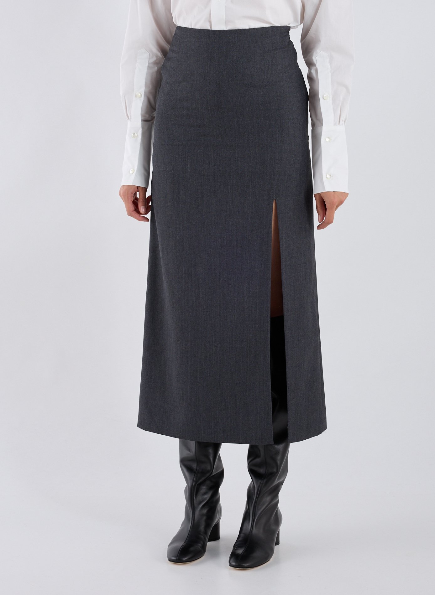 Straight long skirt in blended wool R2W Grey