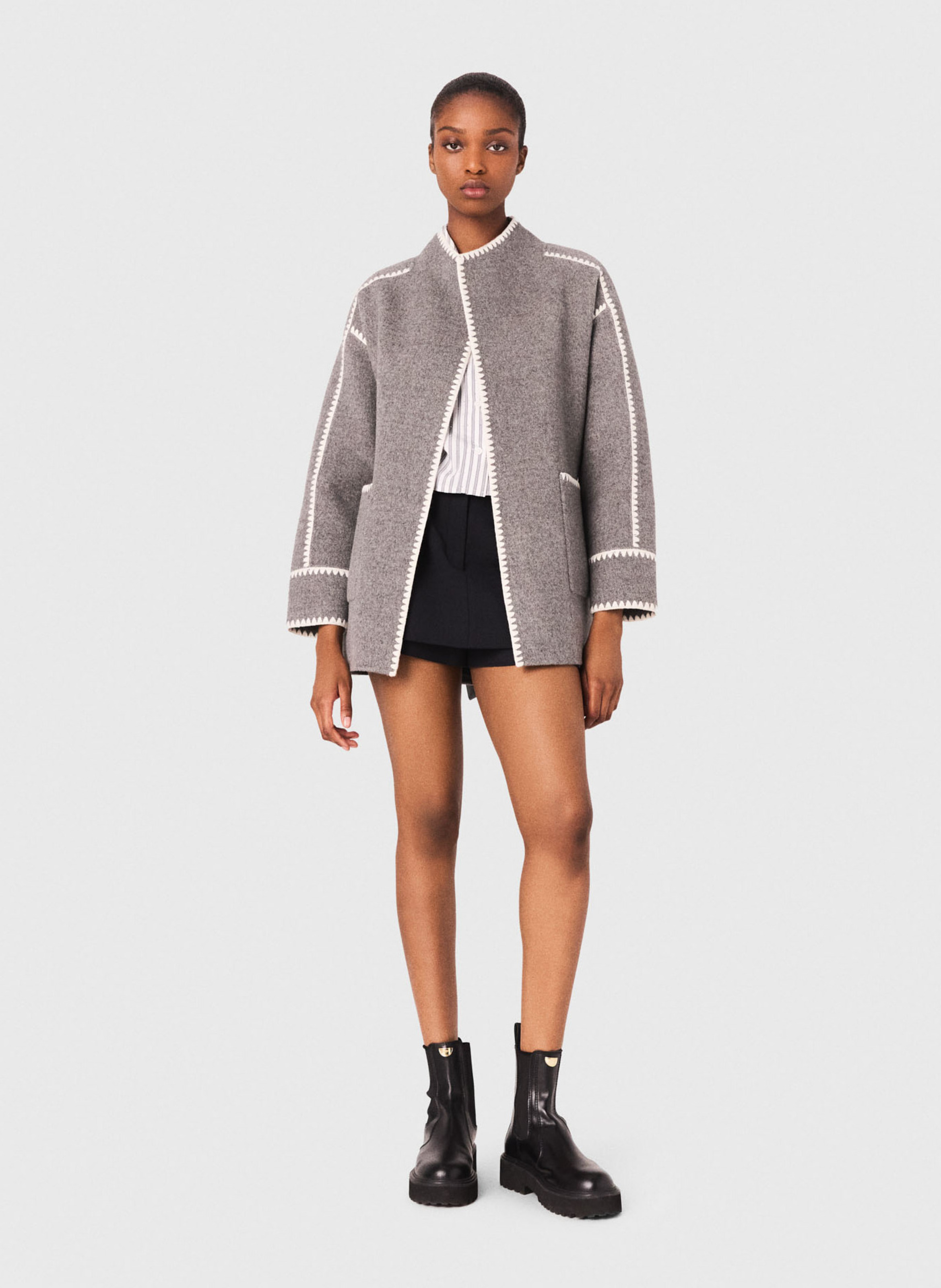 Gilet col montant en laine mélangée Gris