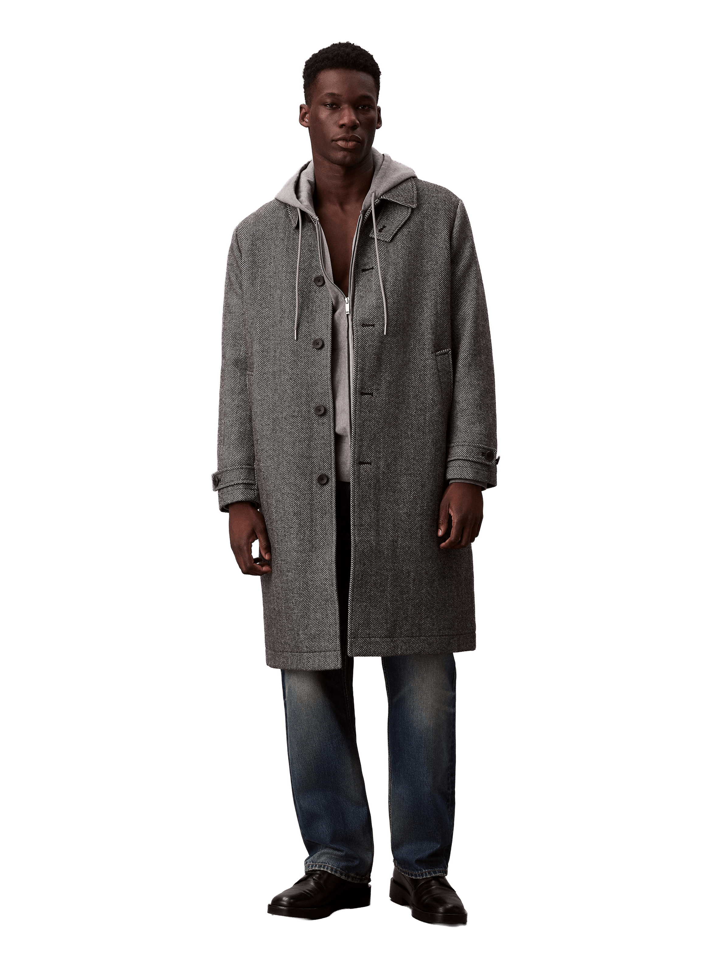 Mid-length coat with classic collar in blended wool CALVIN KLEIN Black
