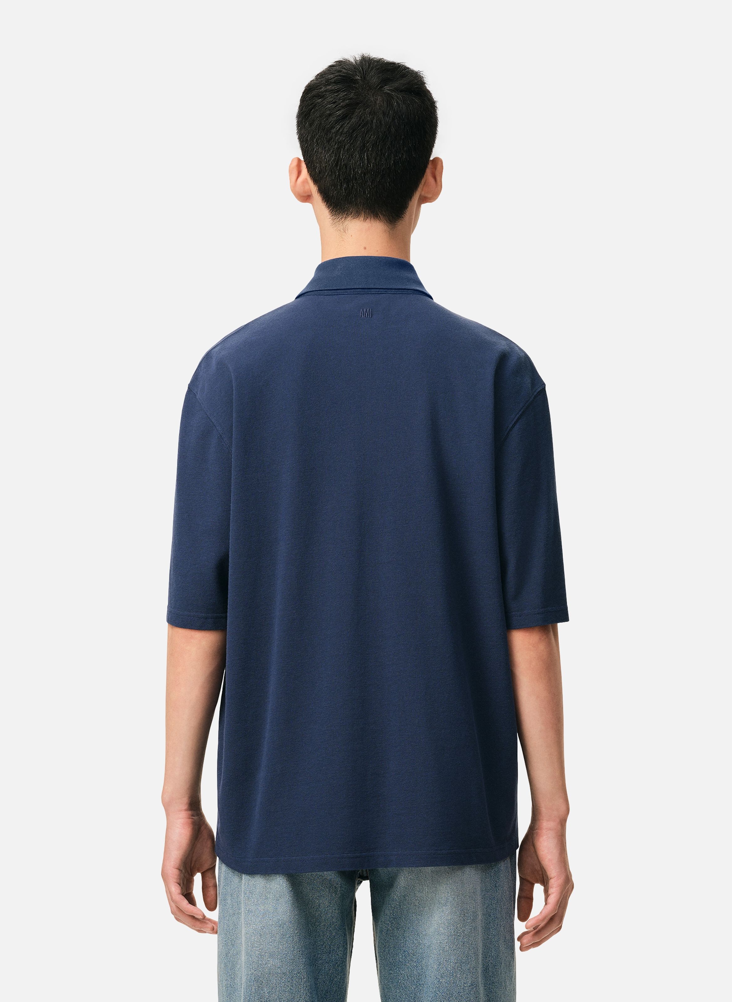 Polo ami de coeur crochet en coton unisexe AMI PARIS Bleu