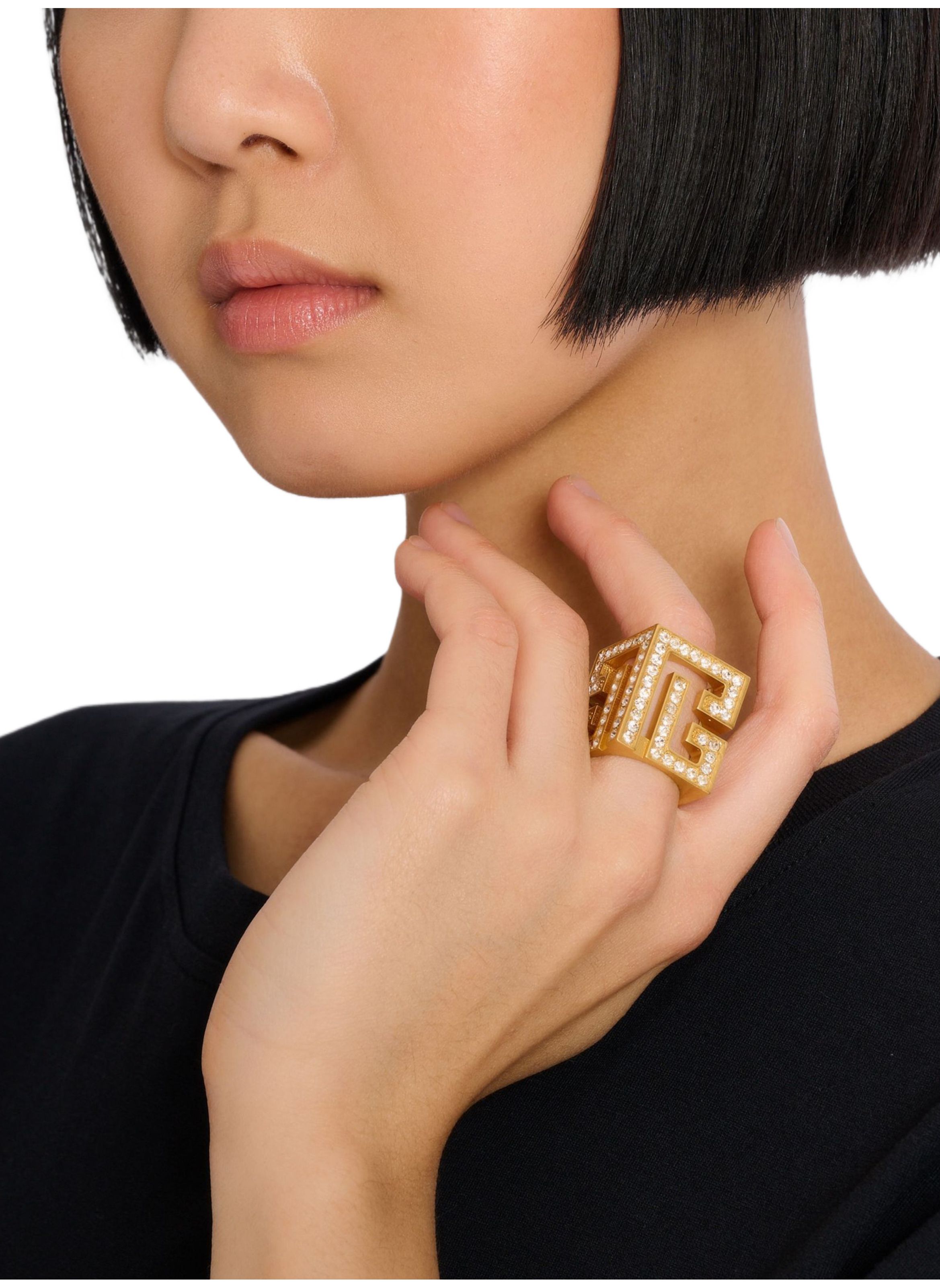 Bague cube à strass pb 3d BALMAIN Argent