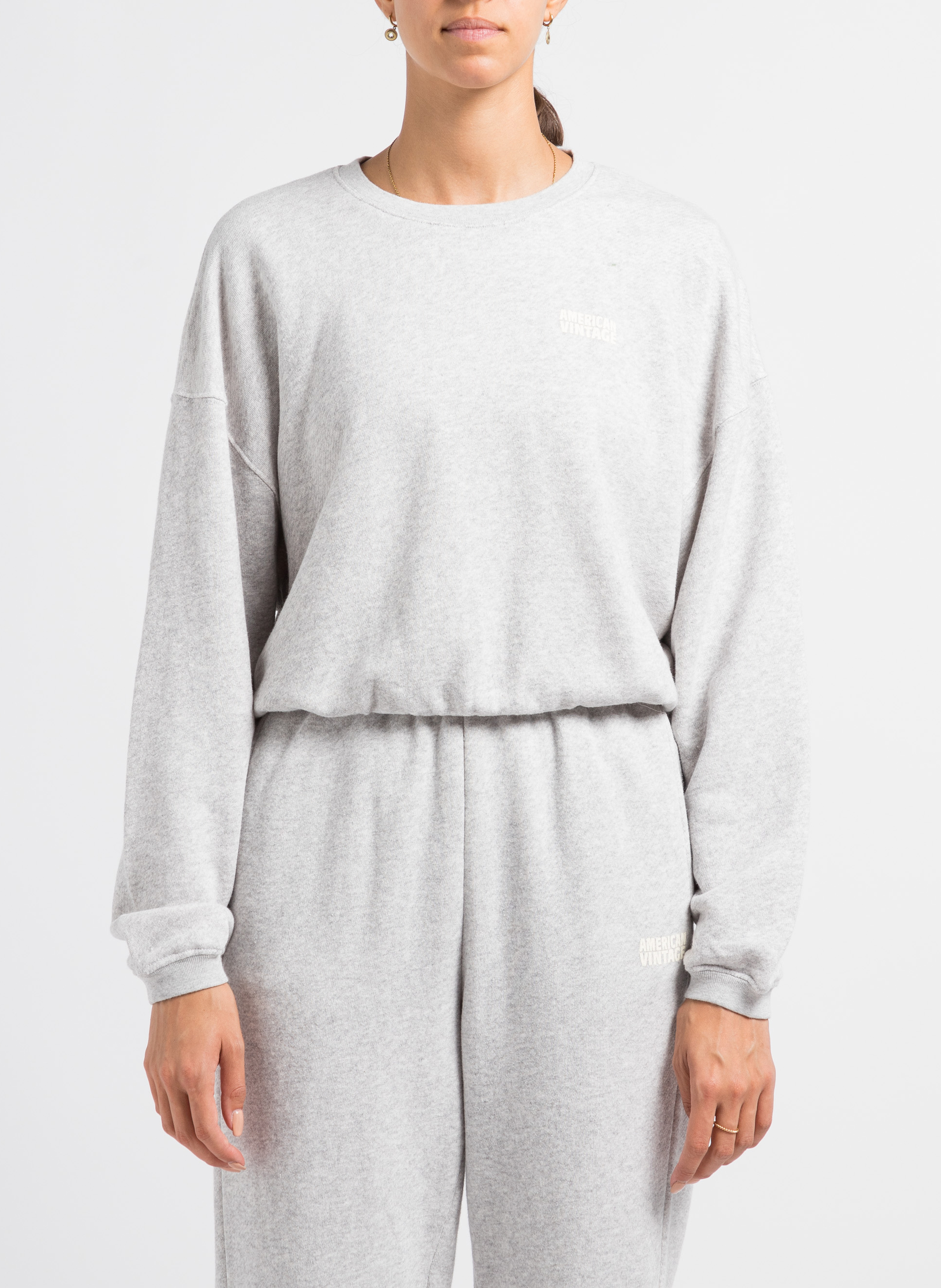 Pull col rond sérigraphié en coton kodytown AMERICAN VINTAGE Gris