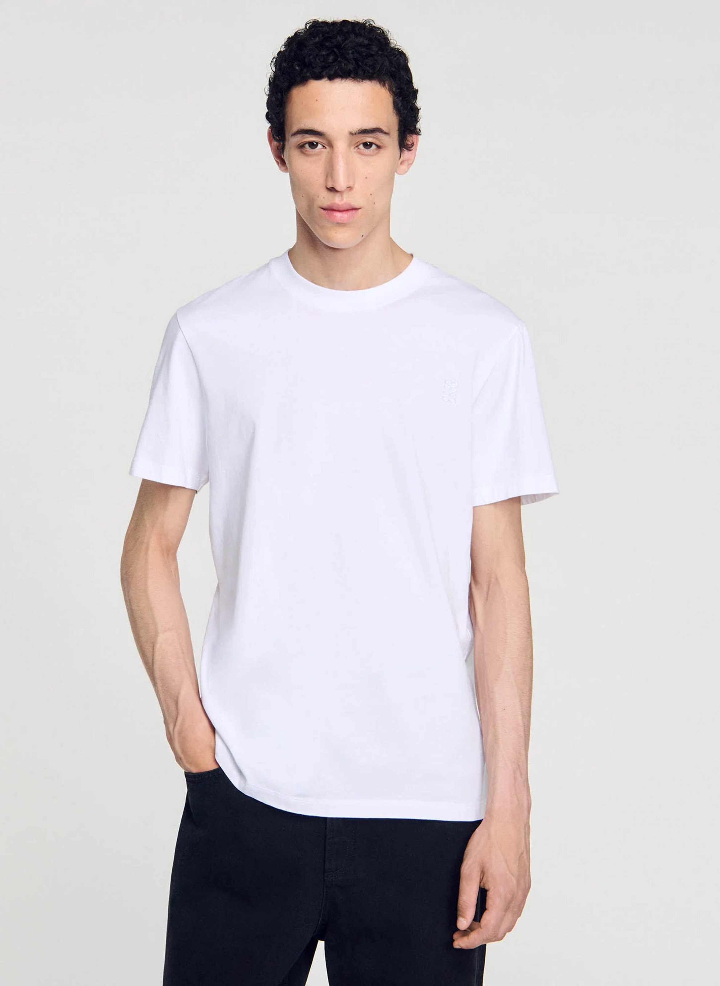 Tee-shirt col rond en coton SANDRO Blanc