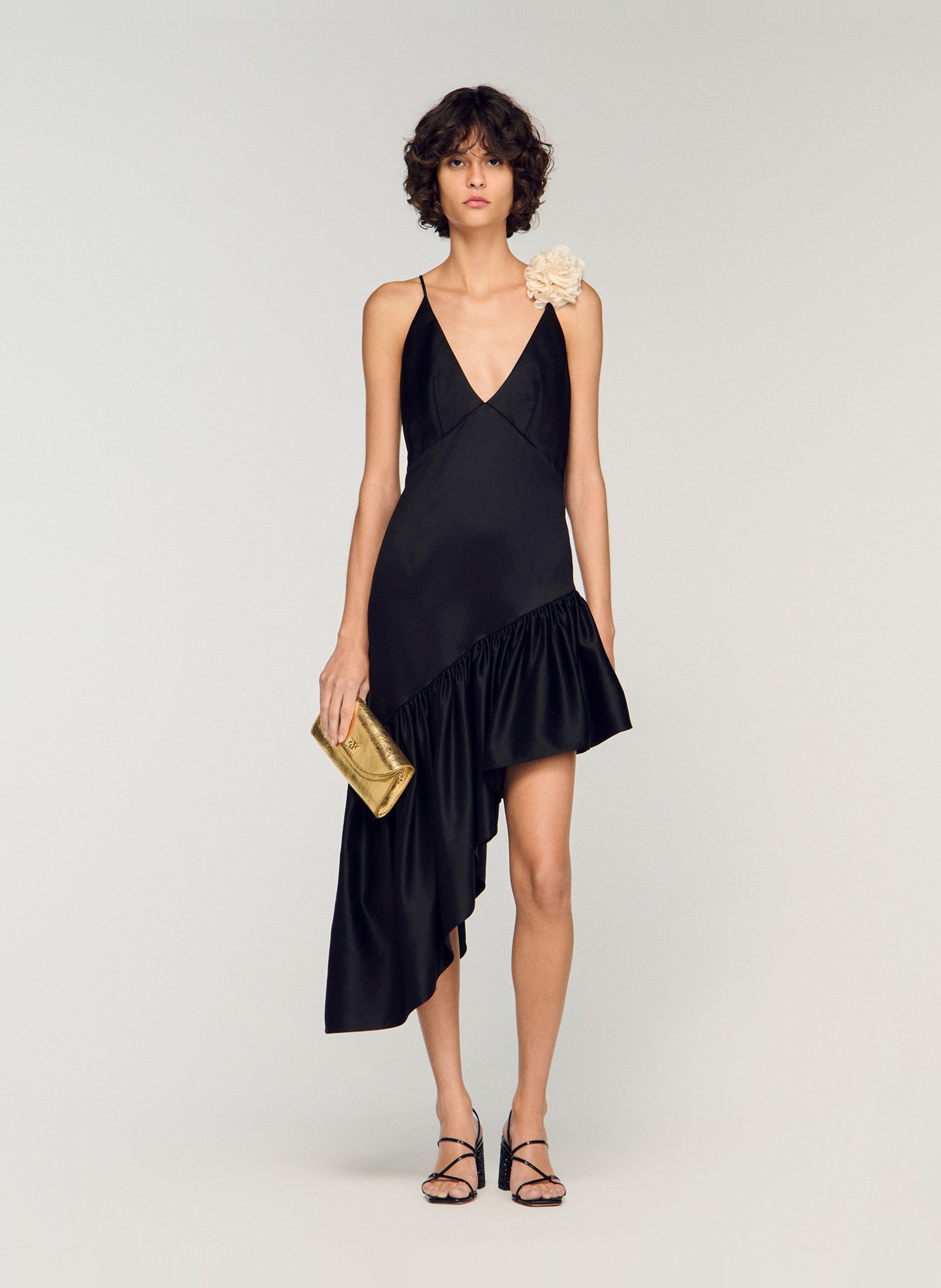 Robe asymétrique satinée SANDRO Noir