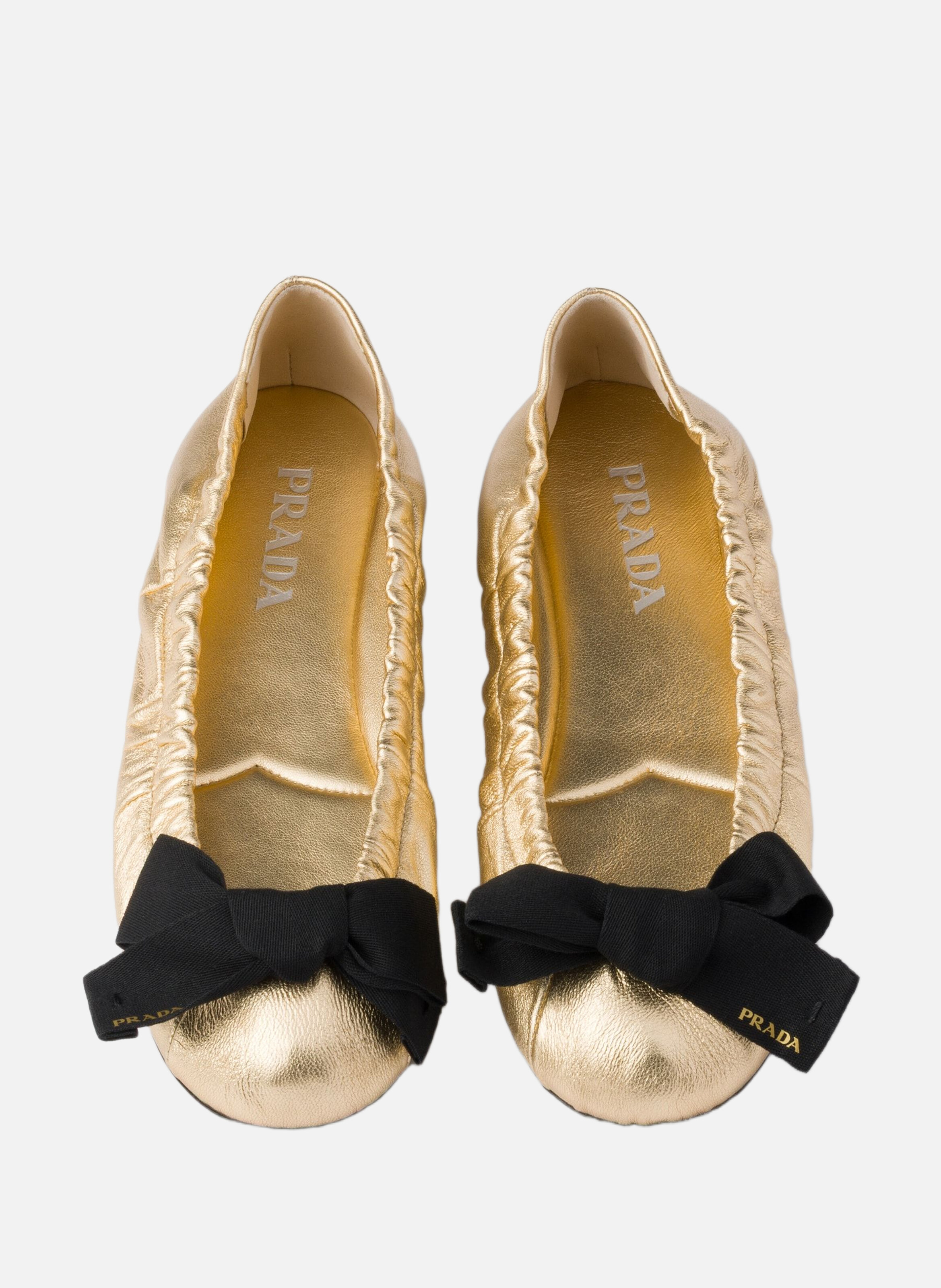 Ballerines en cuir nappa mordoré avec nœud PRADA Argent