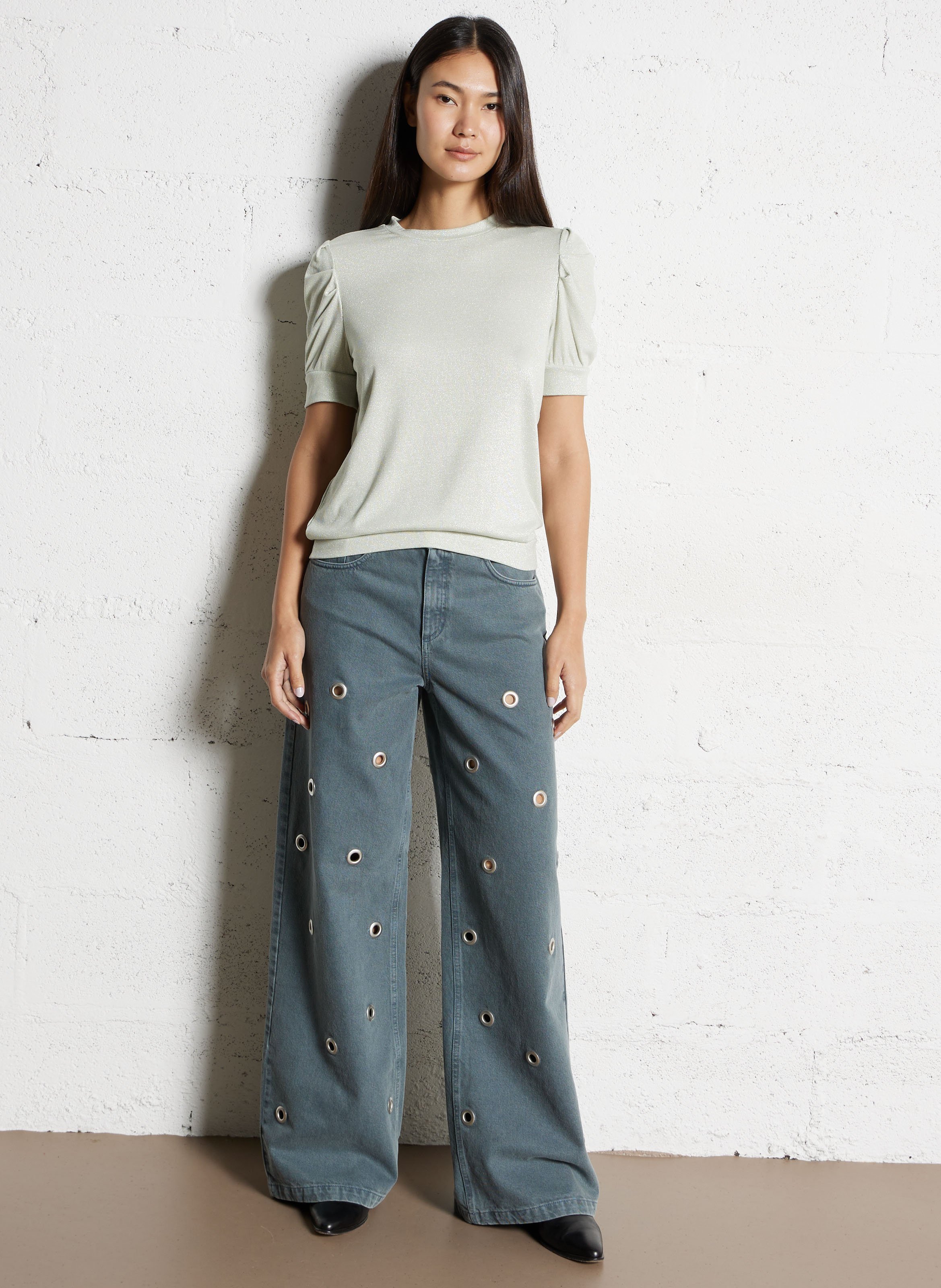 Pull droit col rond pailleté IKKS Vert