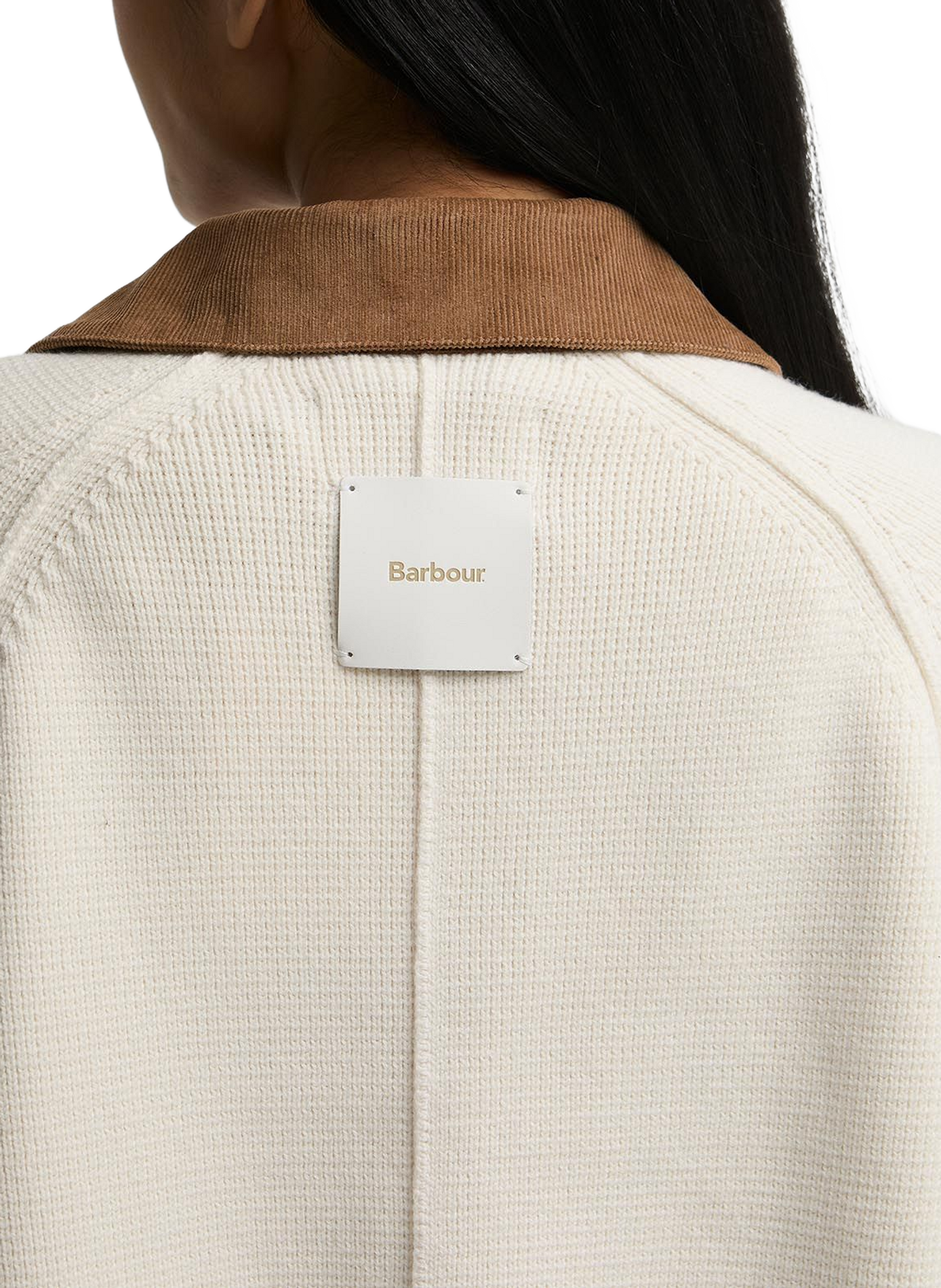 Cardigan côtelé en coton et laine mérinos BARBOUR Beige