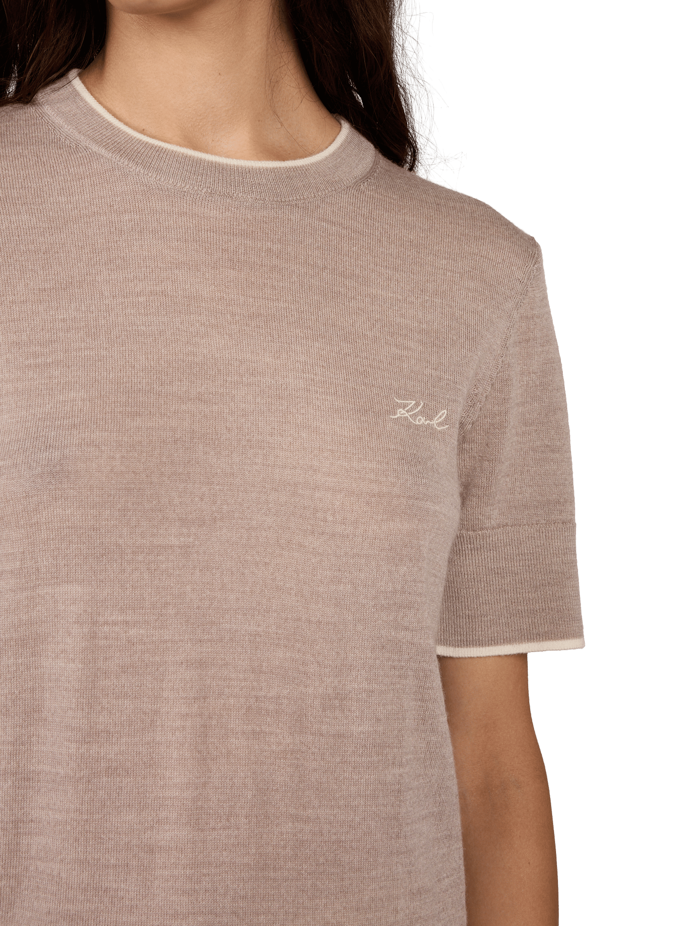Short-sleeved wool sweater KARL LAGERFELD Beige