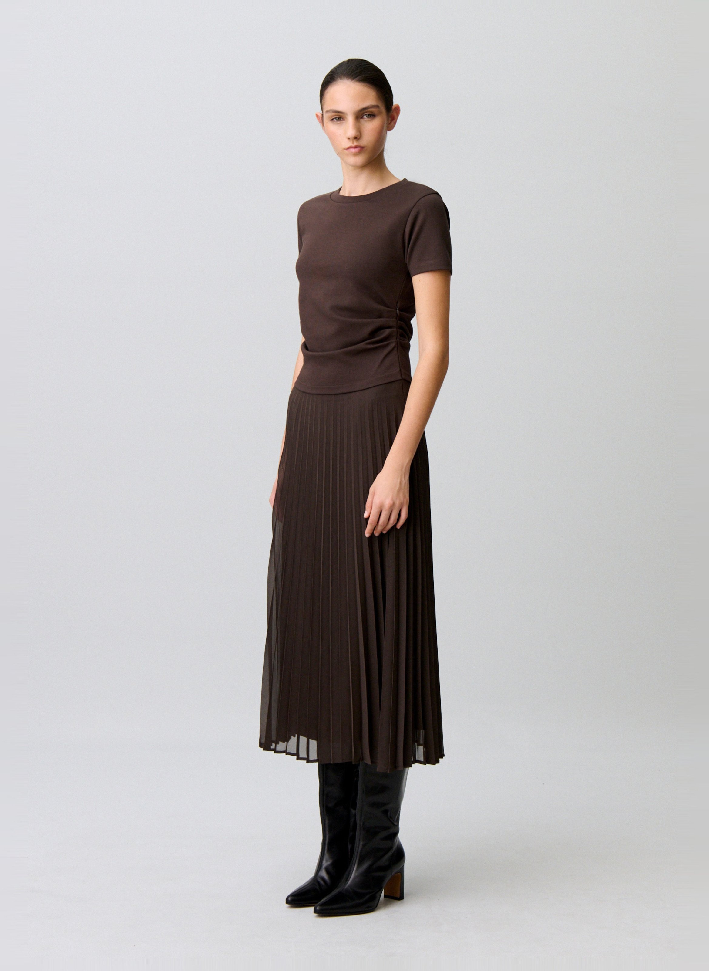 Robe longue col rond plissée | Marron CLAUDIE PIERLOT Femme
