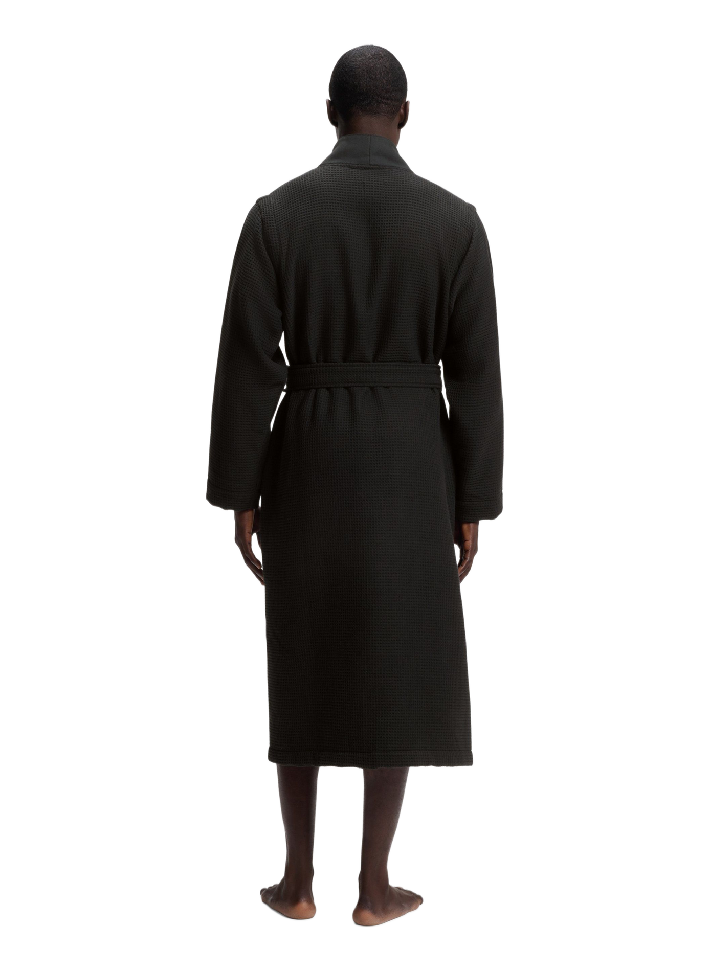 Peignoir en jacquard de coton mélangé avec revers à logo BOSS Noir
