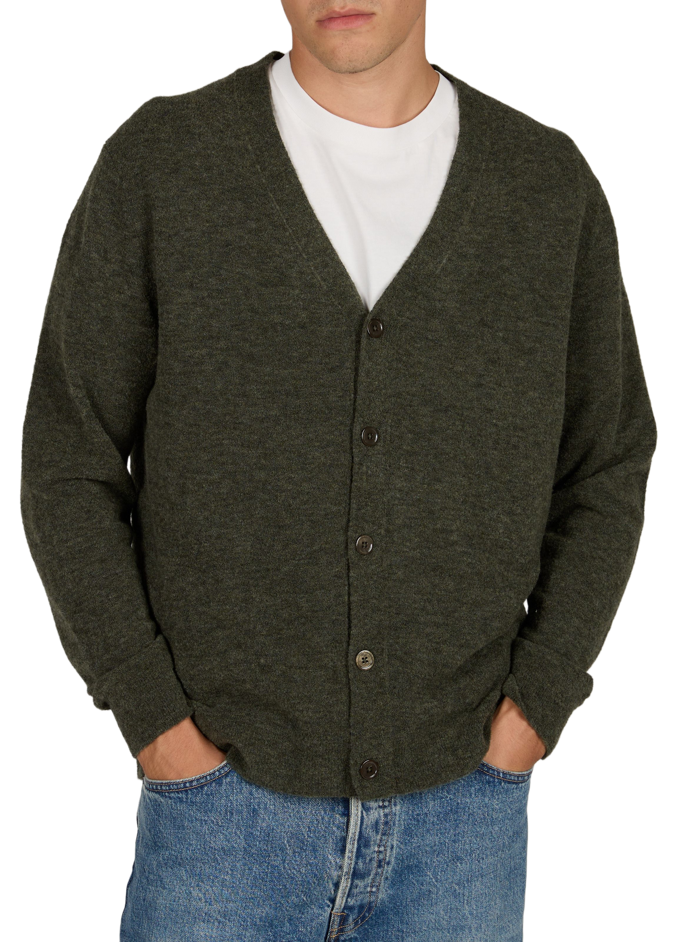 Wide V-neck solid color wool blend vest NN.07 Khaki