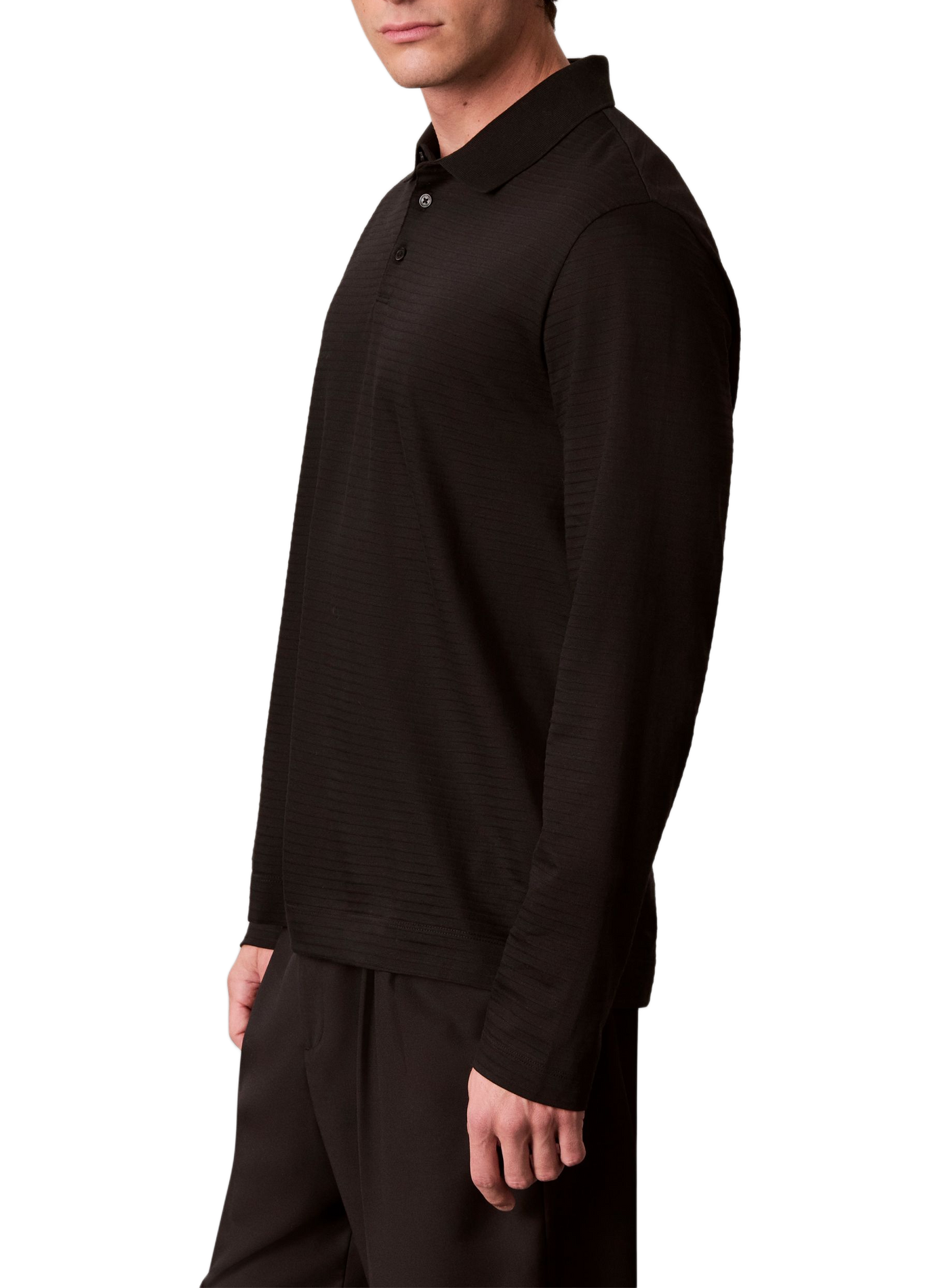 Polo manches longues côtelé en coton CALVIN KLEIN Schwarz