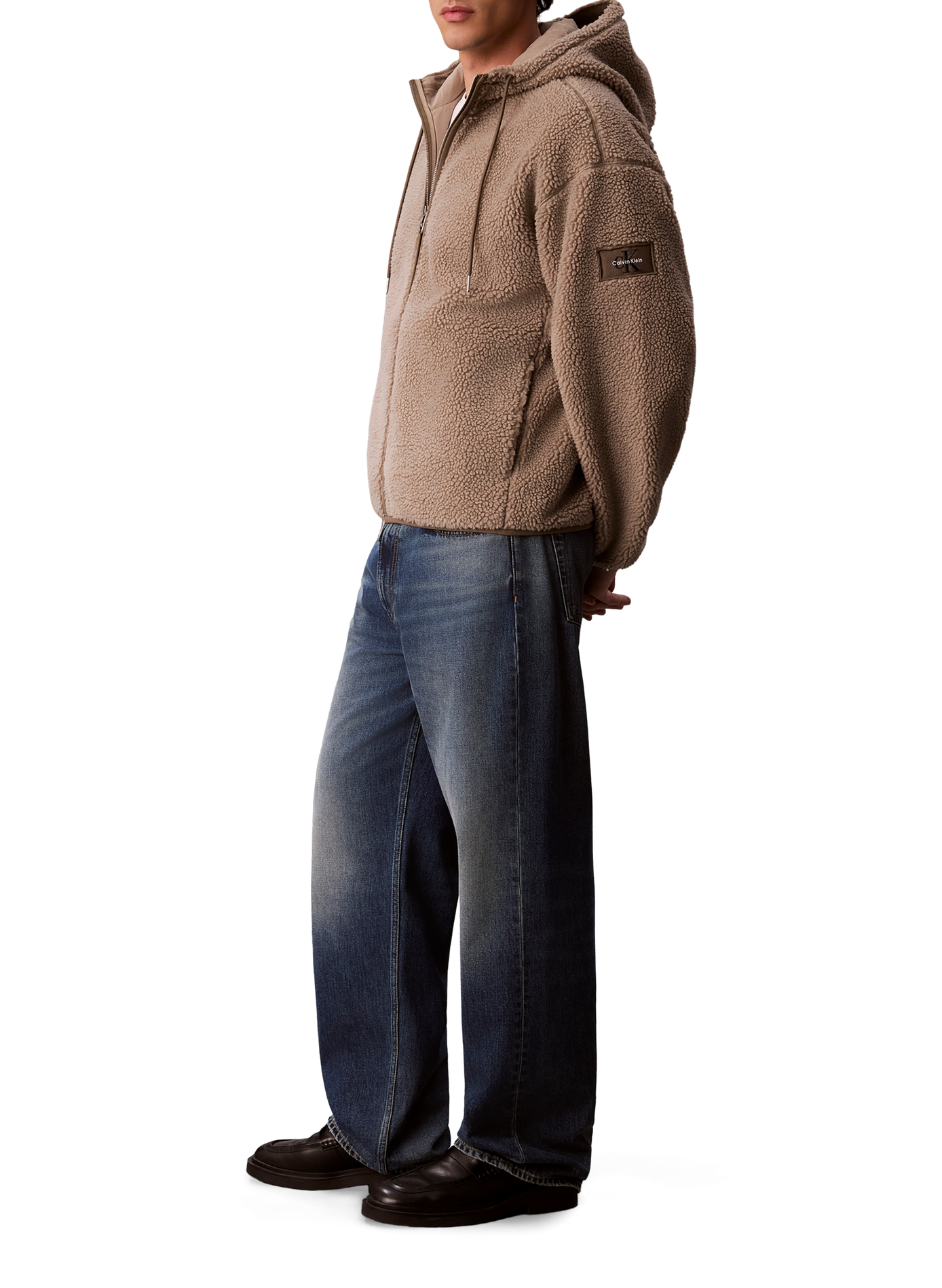 Zip-up sherpa hoodie CALVIN KLEIN Beige