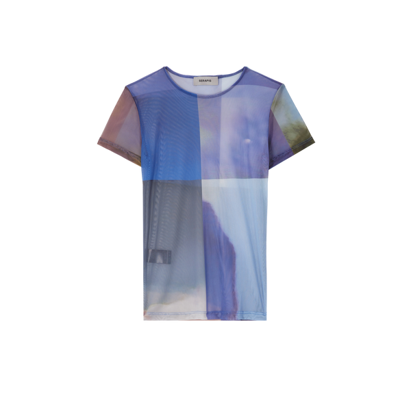 t-shirt purple grid à imprimé en mesh
