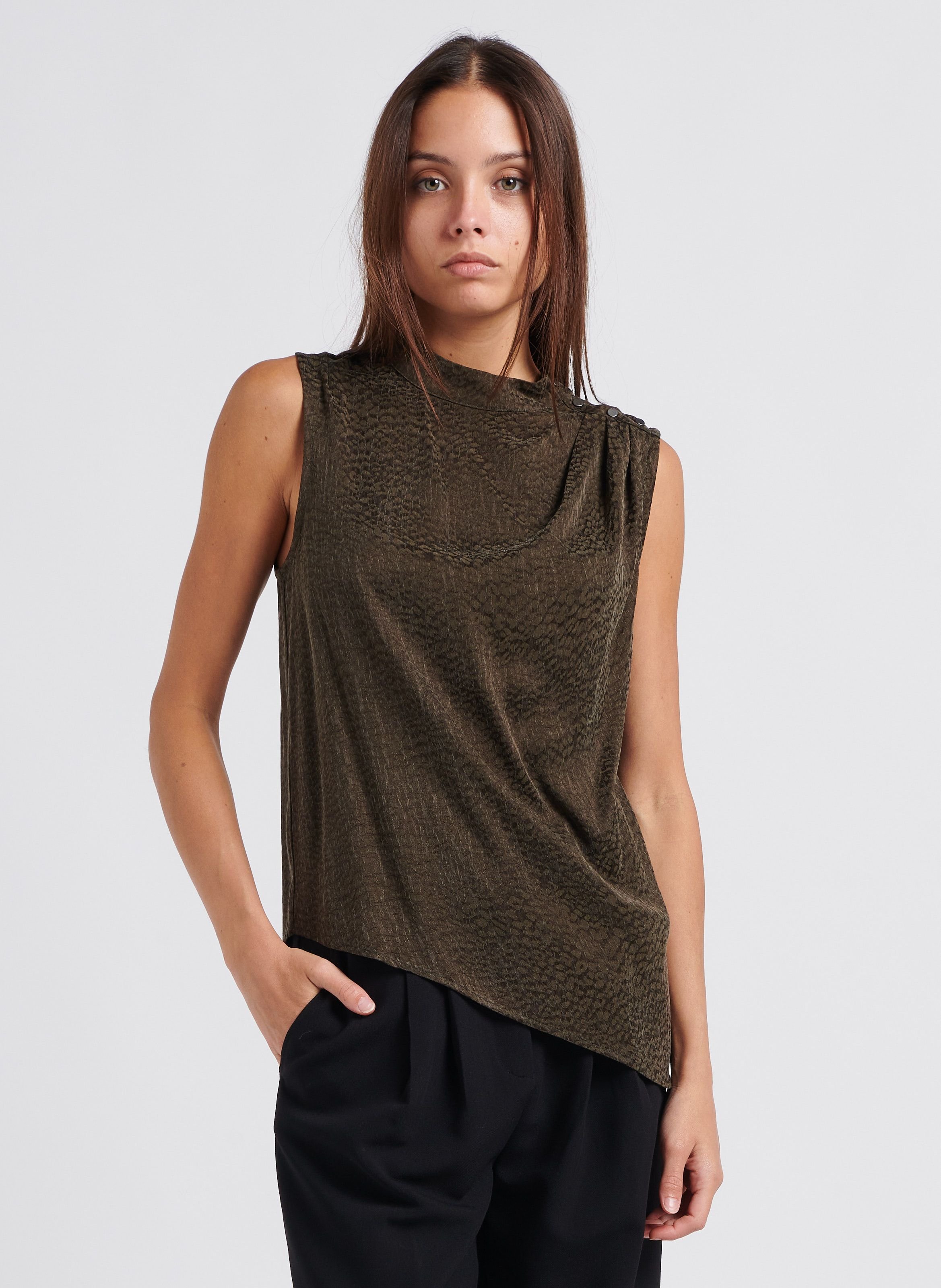 Top droit col montant en jacquard