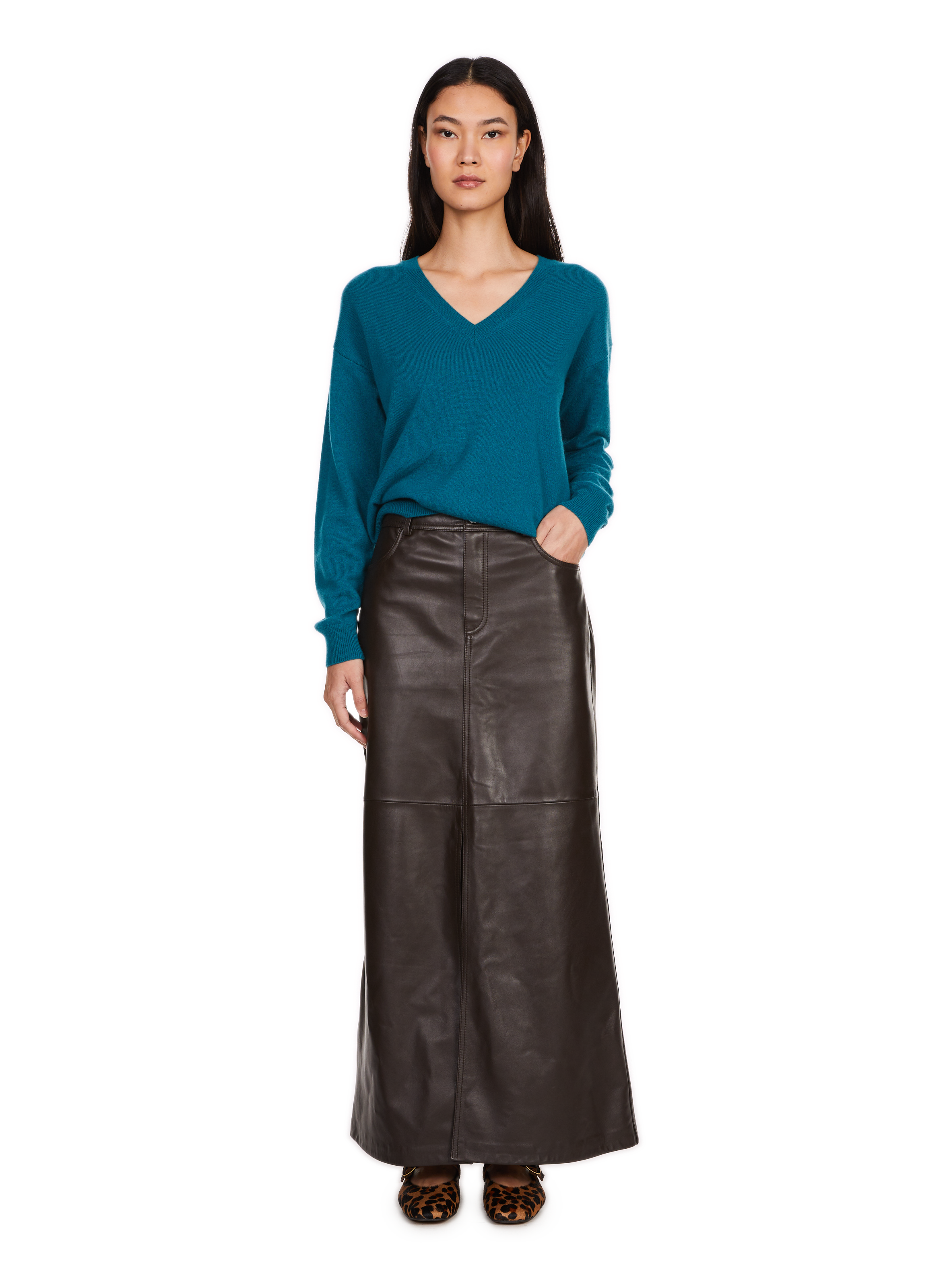 Jupe midi Unia en cuir  SAISON 1865 Marron