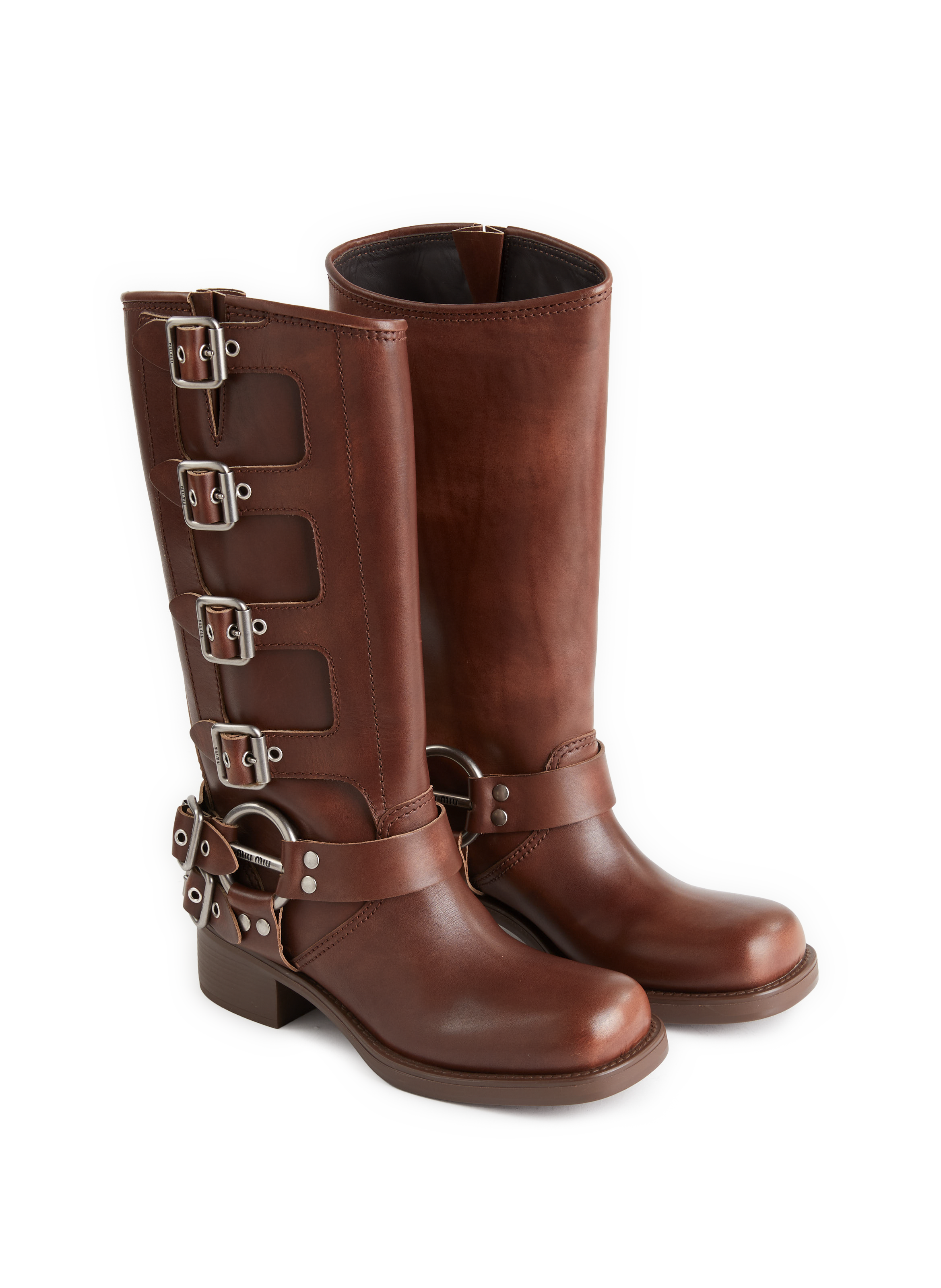Bottes à sangles en cuir  MIU MIU Marron