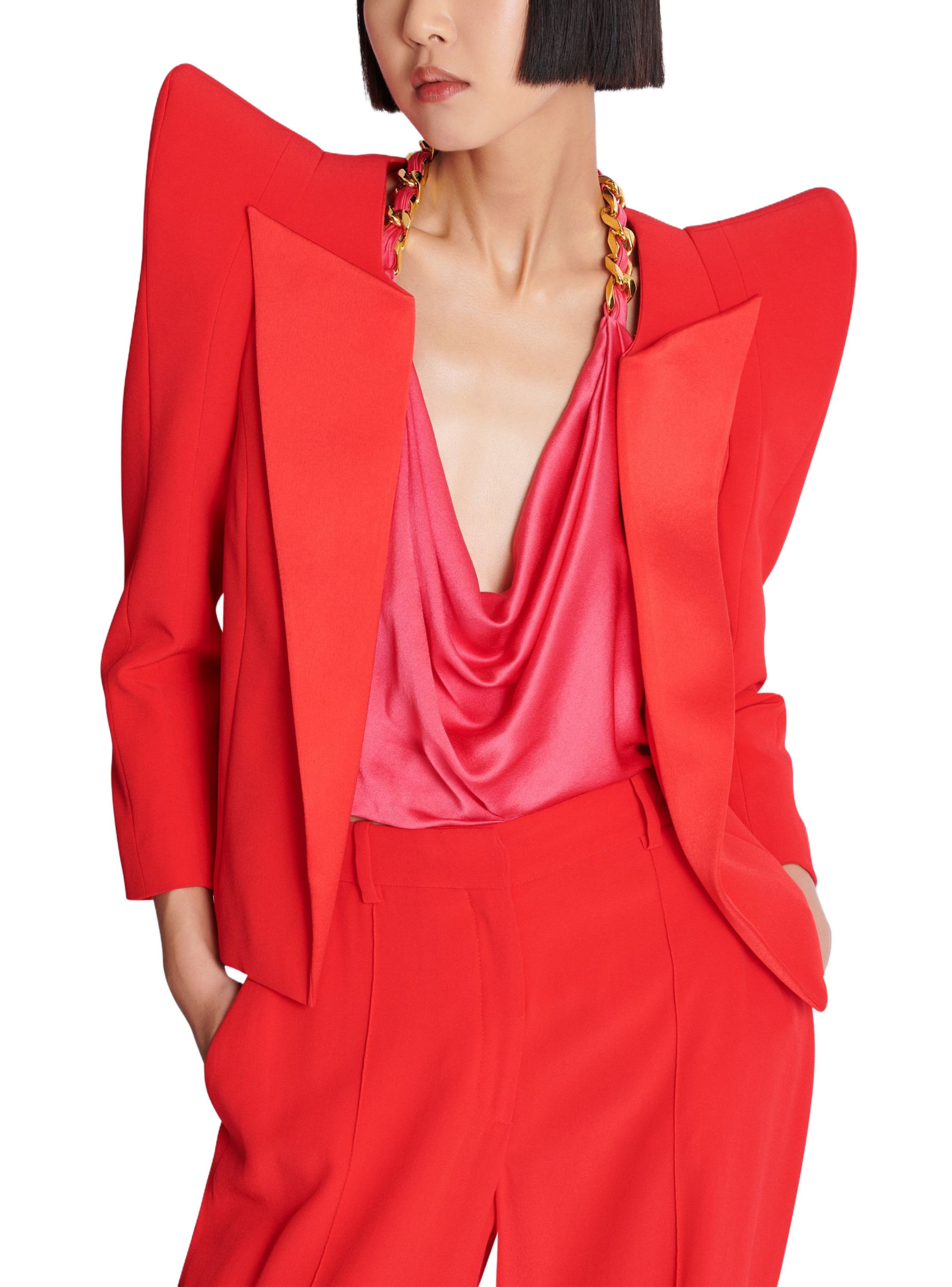 Spencer en crêpe à épaules structurées BALMAIN Rouge