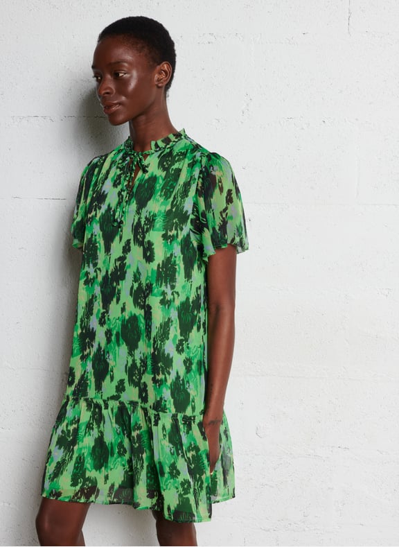 Robe courte col rond imprimée Vert by IKKS IKKS Robe courte col rond imprimée Vert