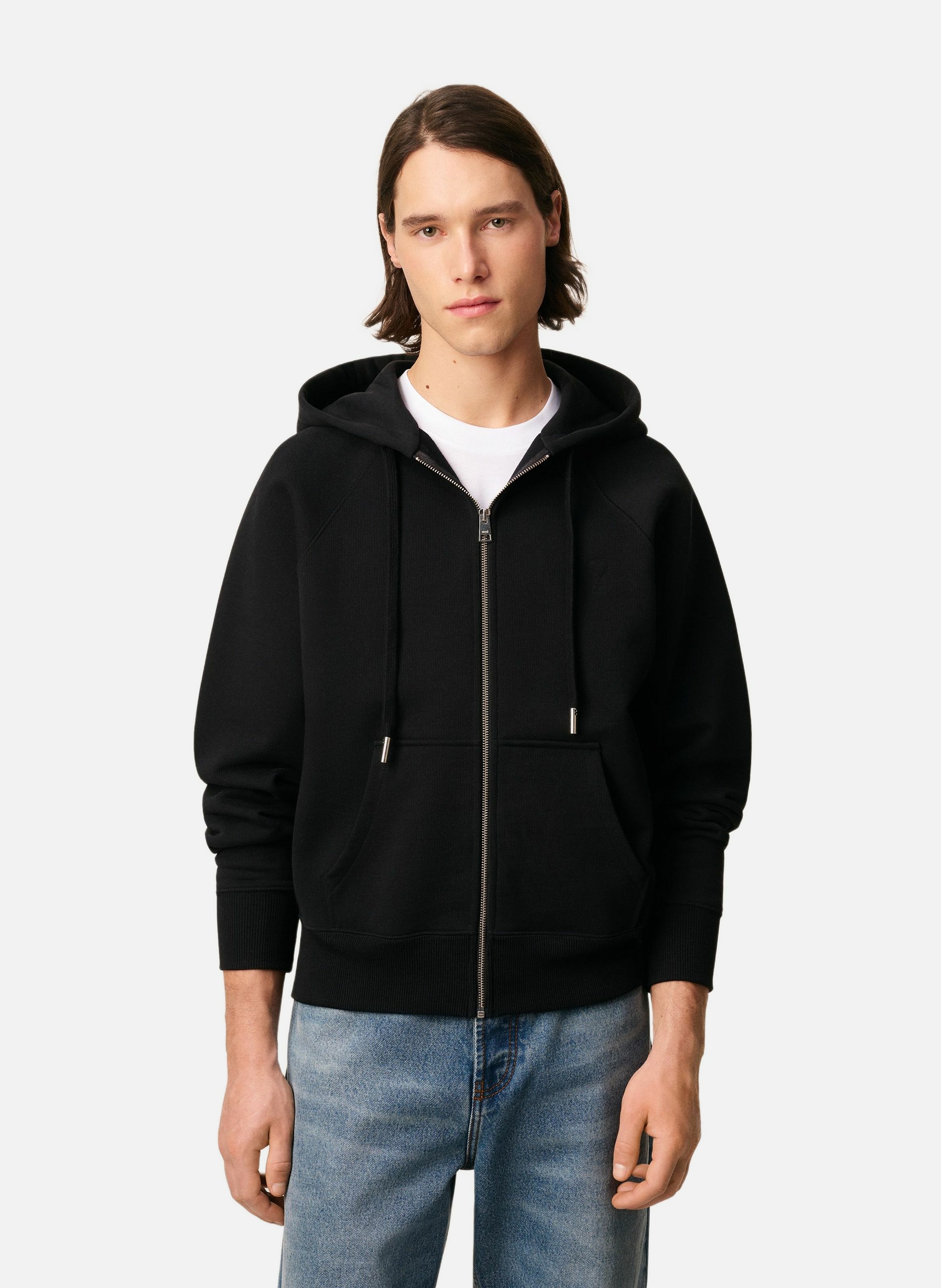 Hoodie zippé ami de coeur embossé unisexe en coton AMI PARIS Noir