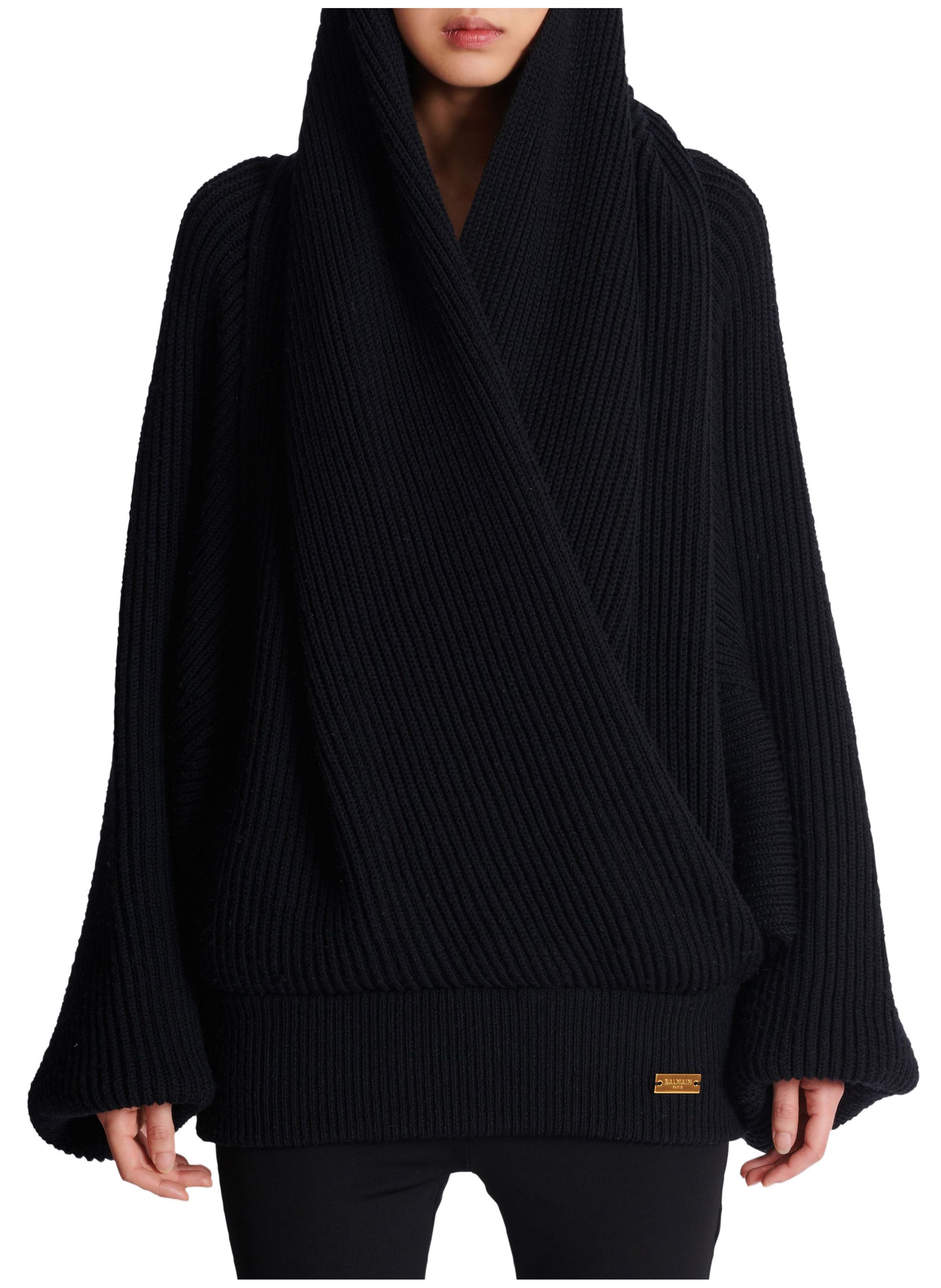 Pull oversize en maille à capuche BALMAIN Noir