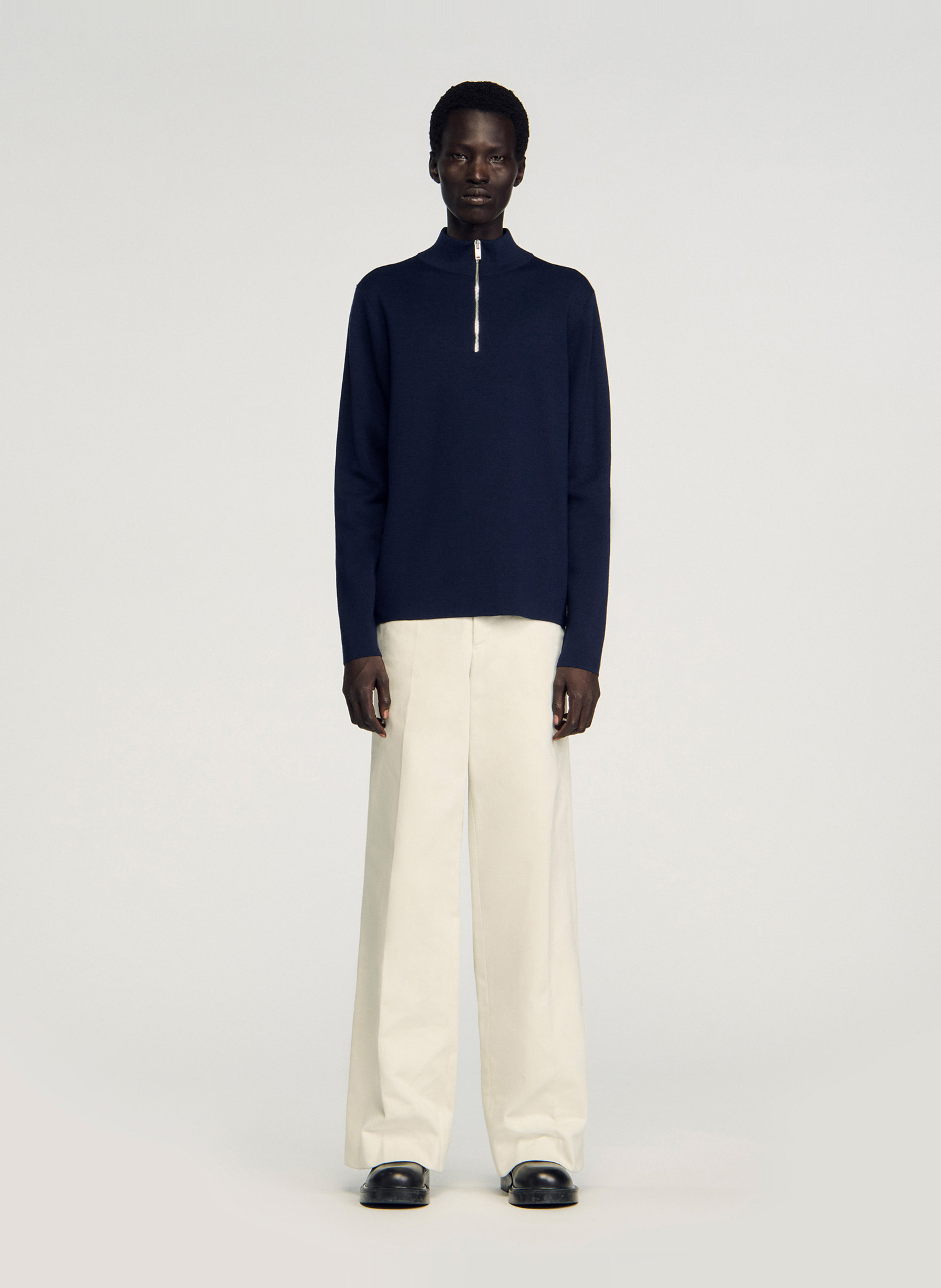 Pull col montant zippé en laine SANDRO Bleu