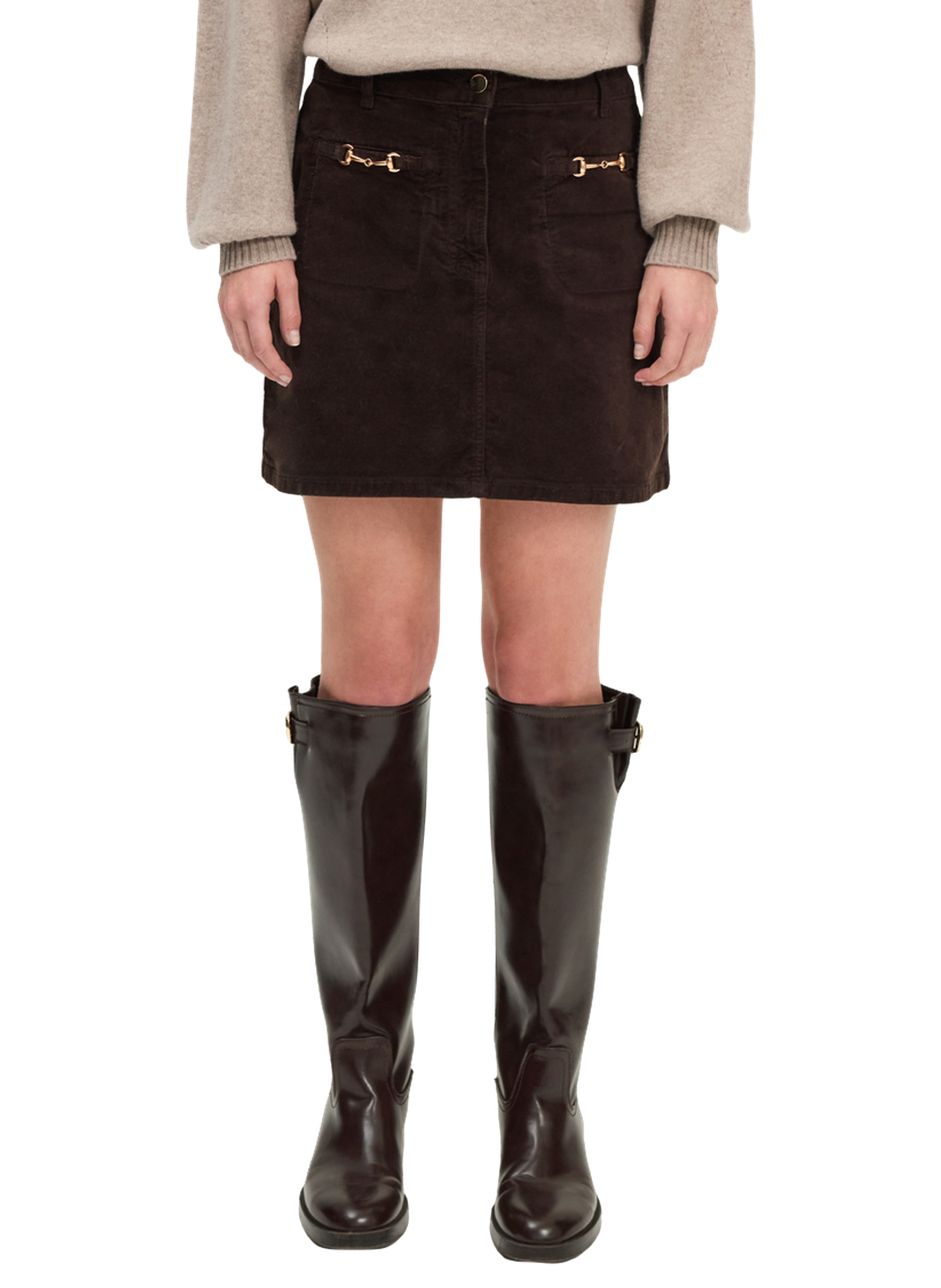 Mini-jupe en velours aux mors dorés - blanka PABLO Marron