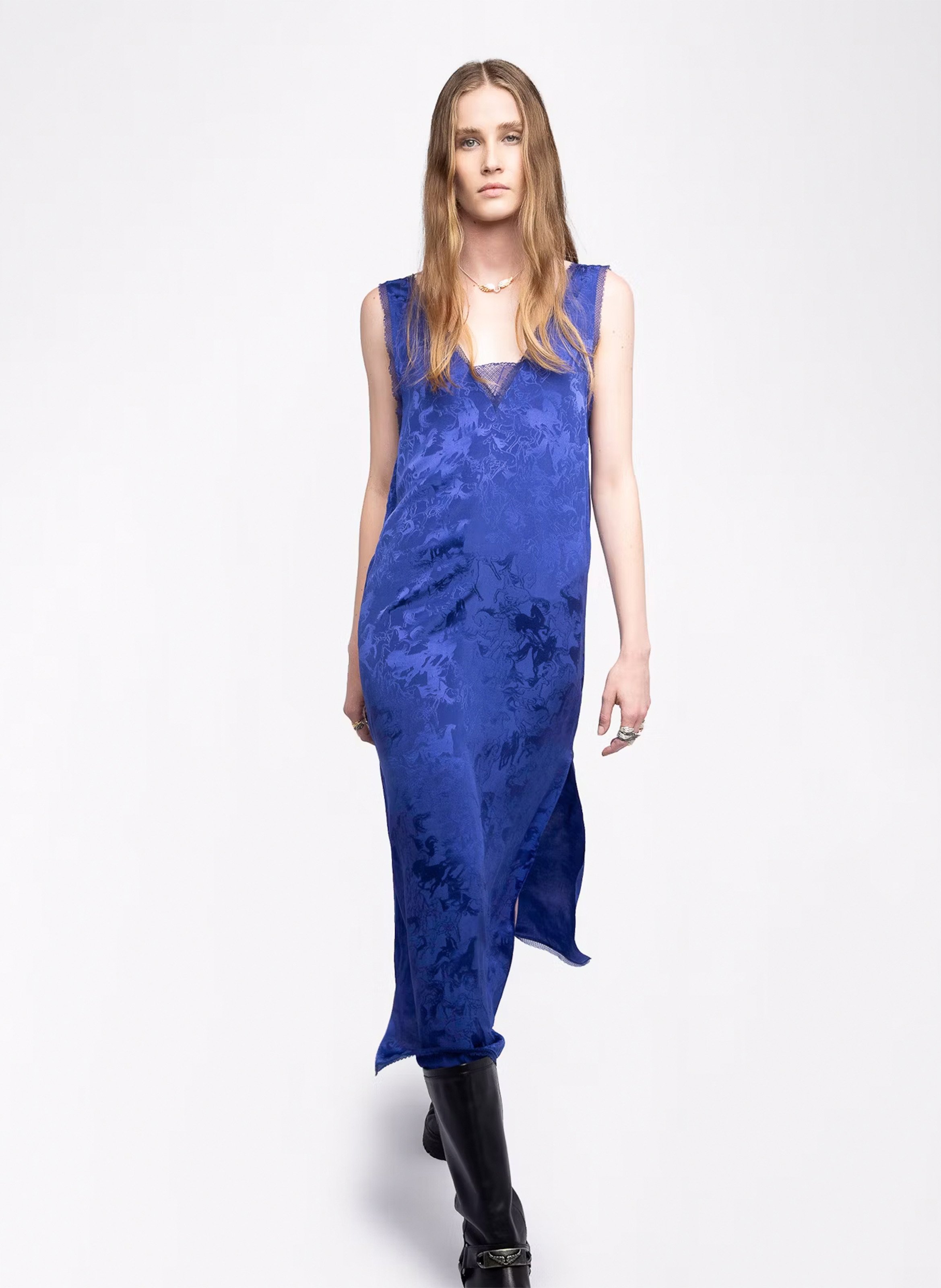 Robe midi col v en soie renzo ZADIG&VOLTAIRE Bleu