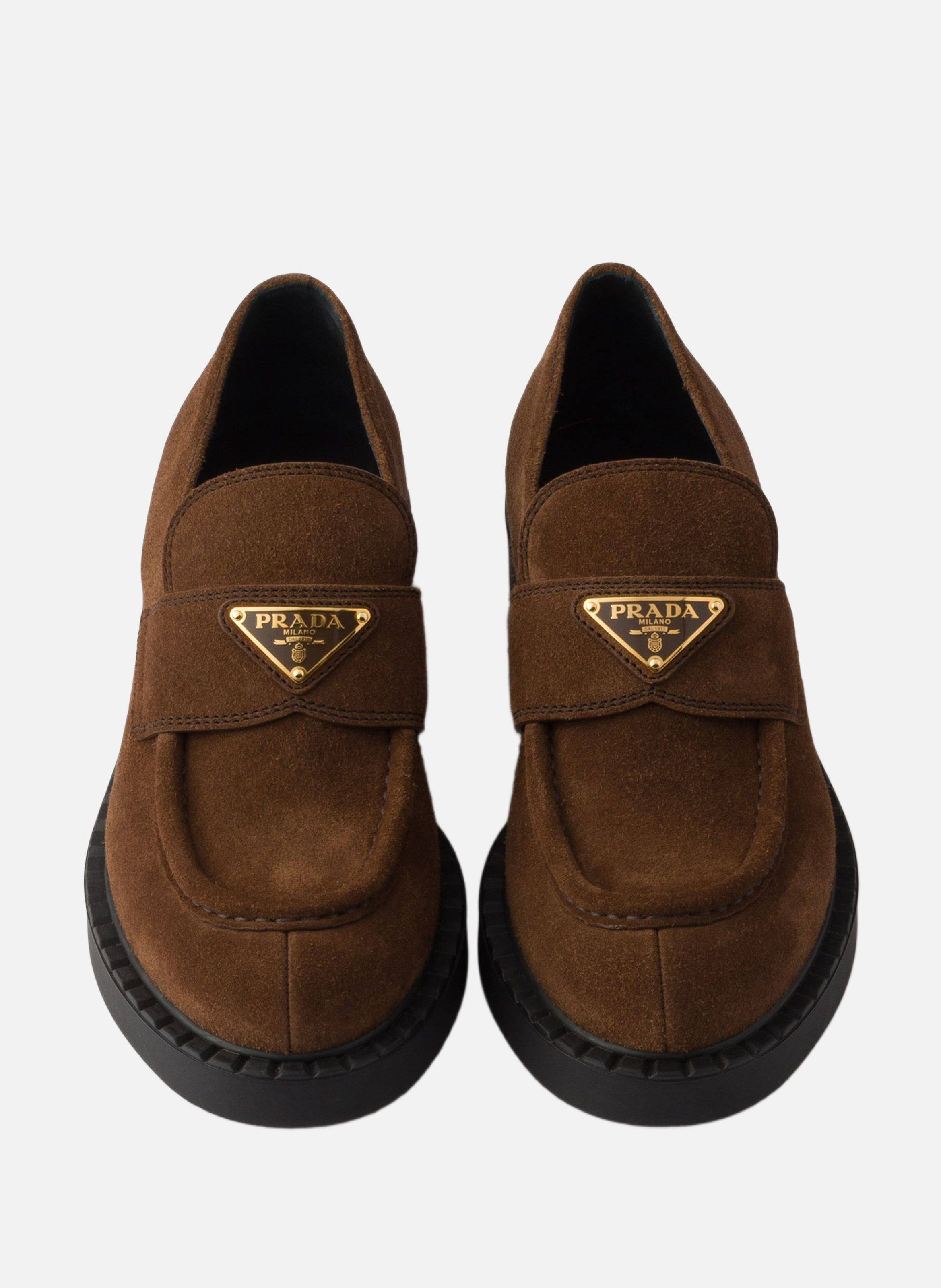 Mocassins en veau velours chocolat PRADA Marron