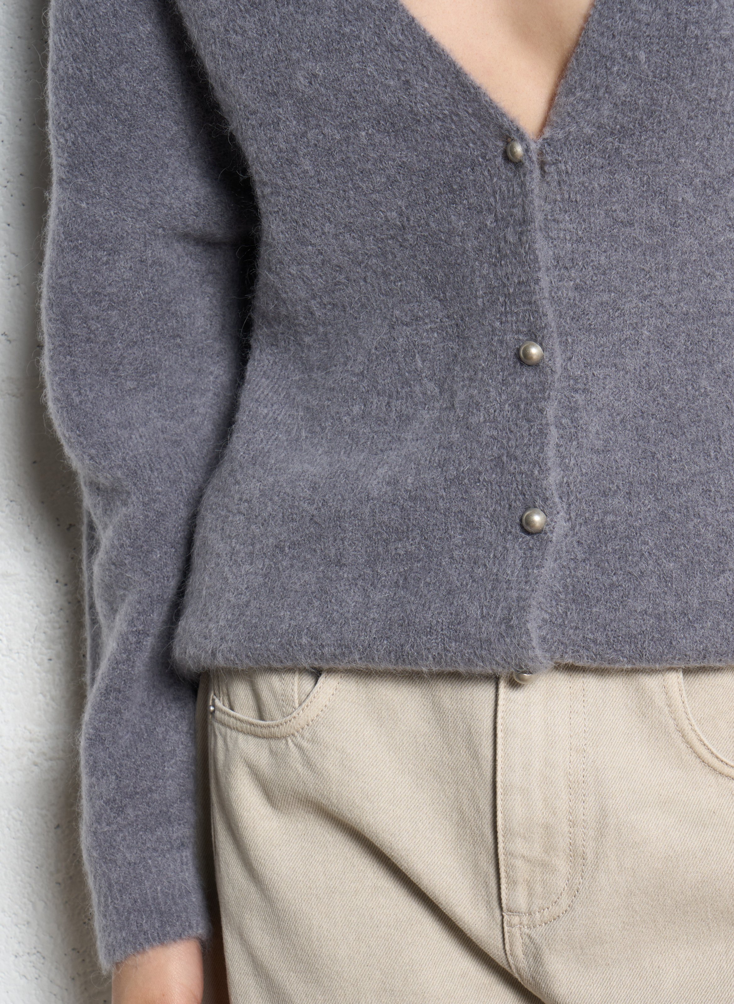 Gilet devant dos col v en laine mélangée IKKS Gris