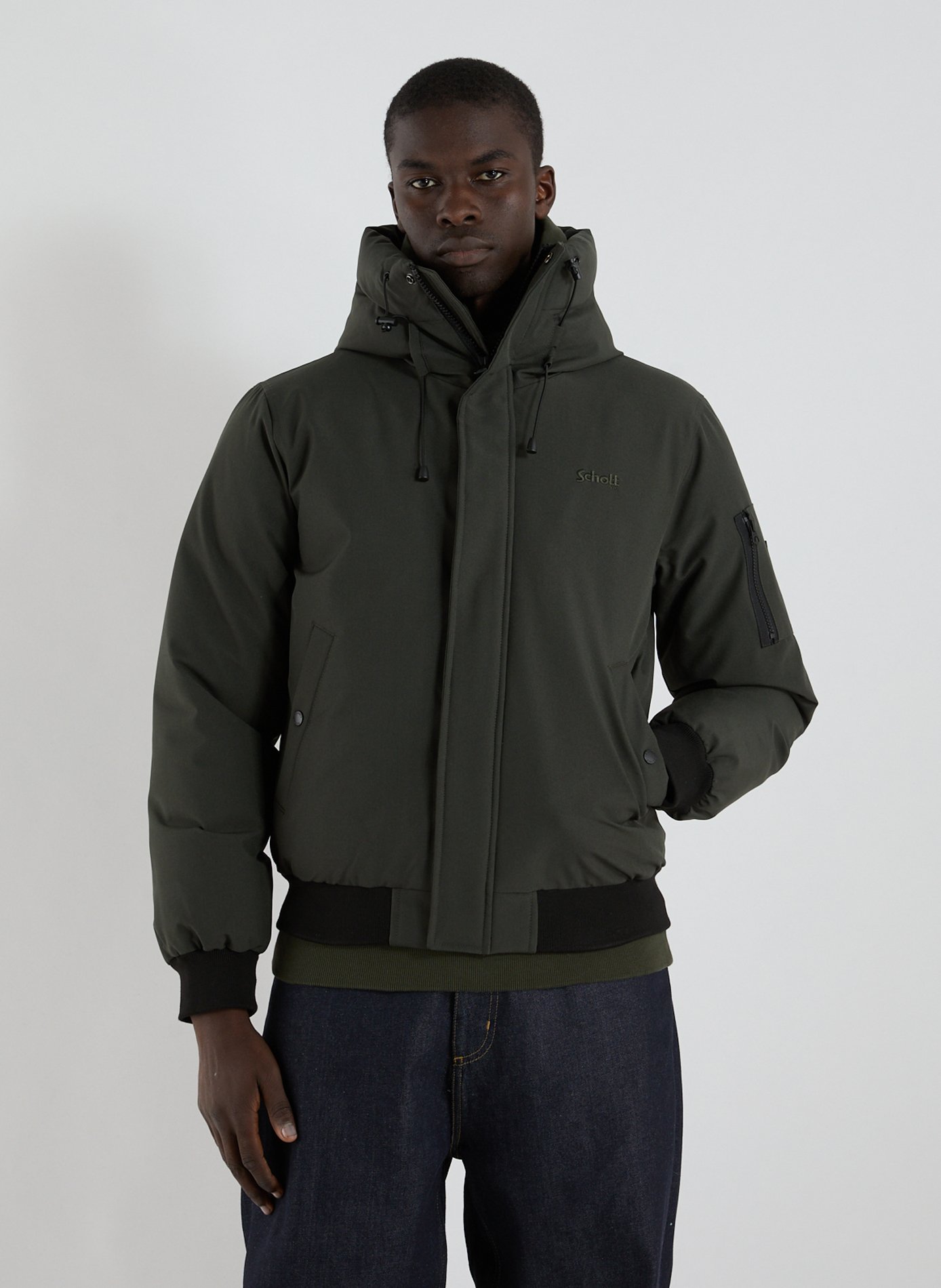 SCHOTT Parka unie à capuche Kaki