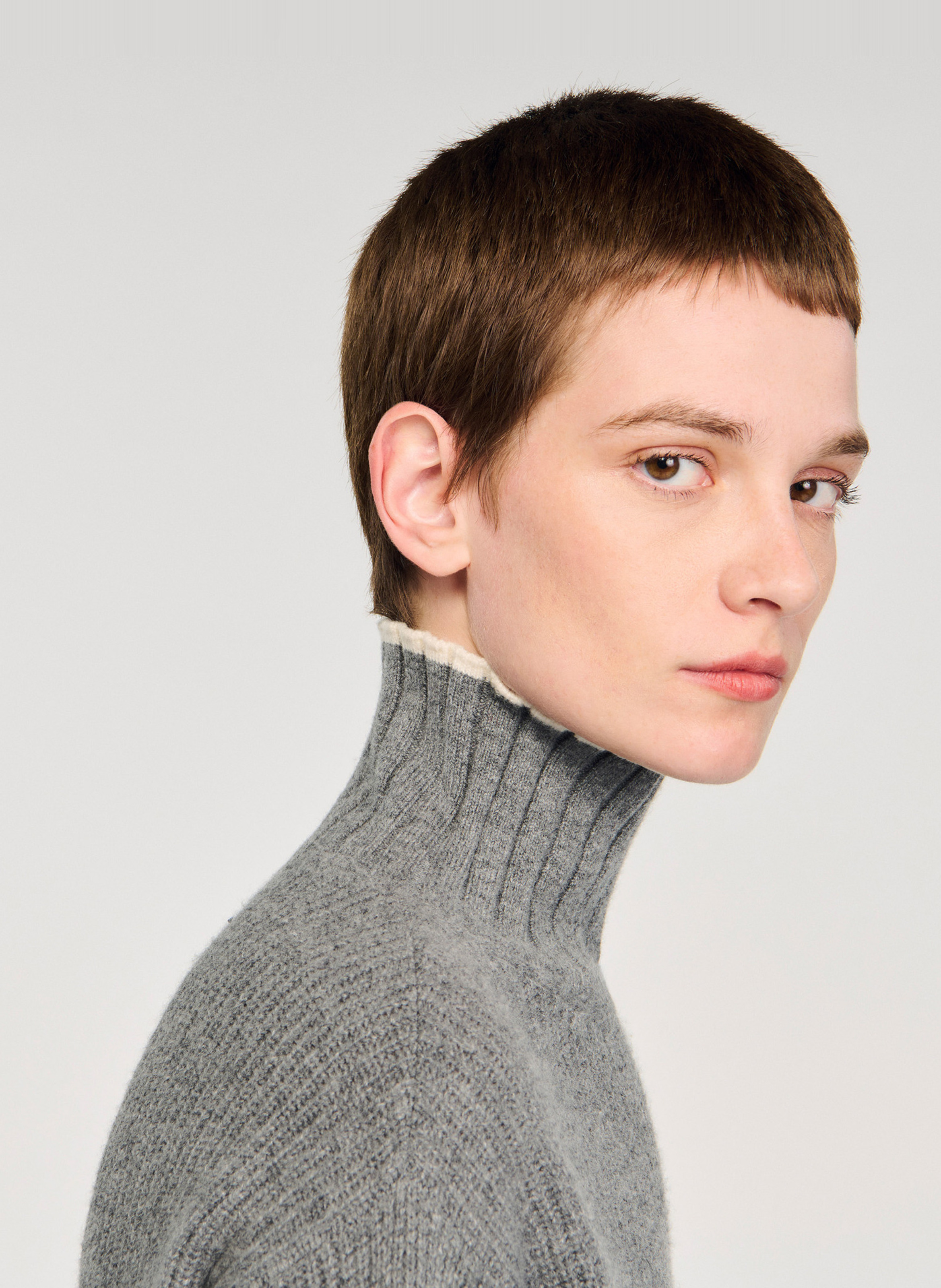 Pull col montant en laine mélangée SANDRO Gris