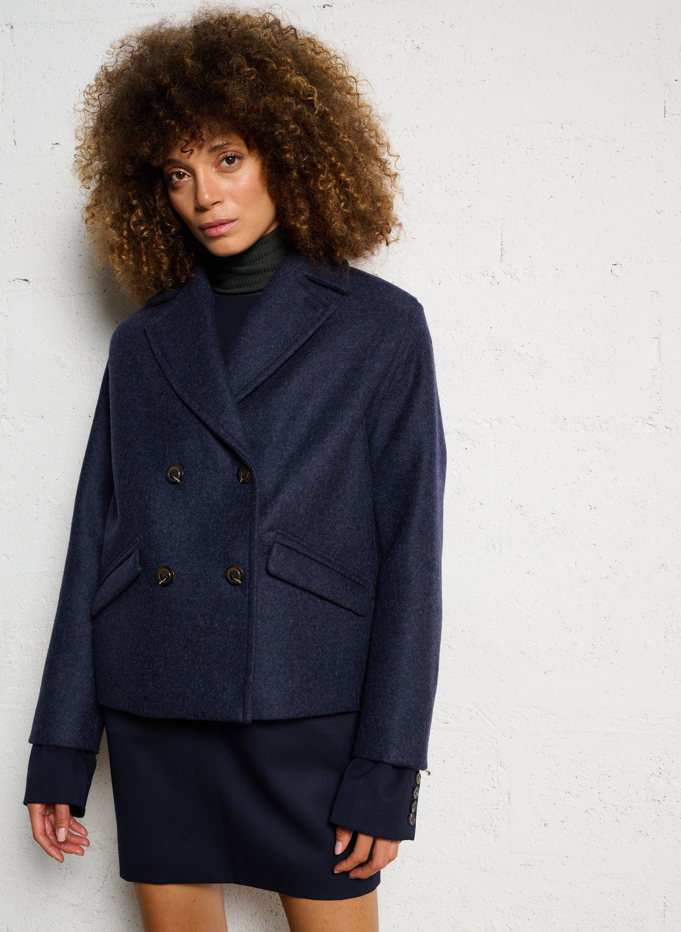 Manteau col tailleur en laine mélangée constant SOEUR Bleu