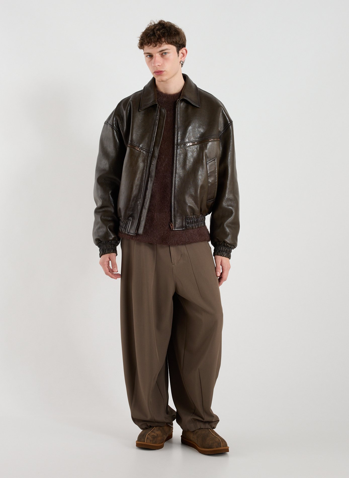 Blouson bomber en cuir d'agneau ACNE STUDIOS Kaki