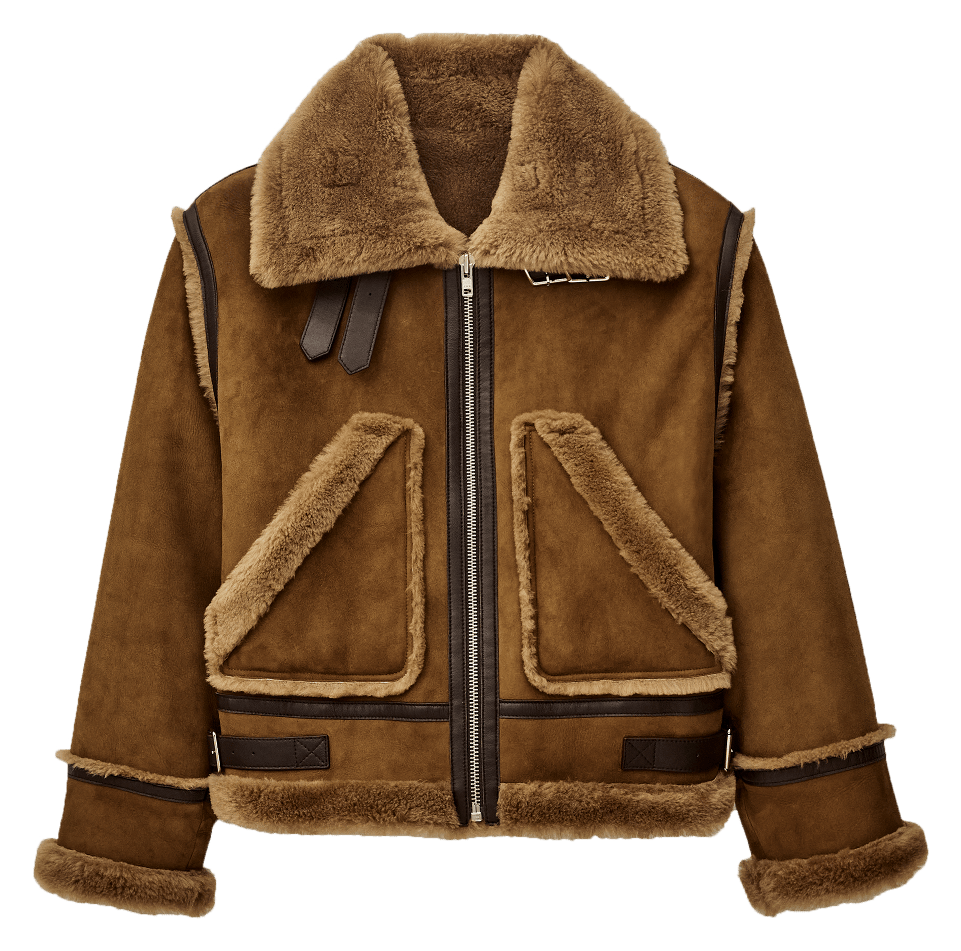 Veste droite col rabattu en cuir velours duli BA&SH Marron